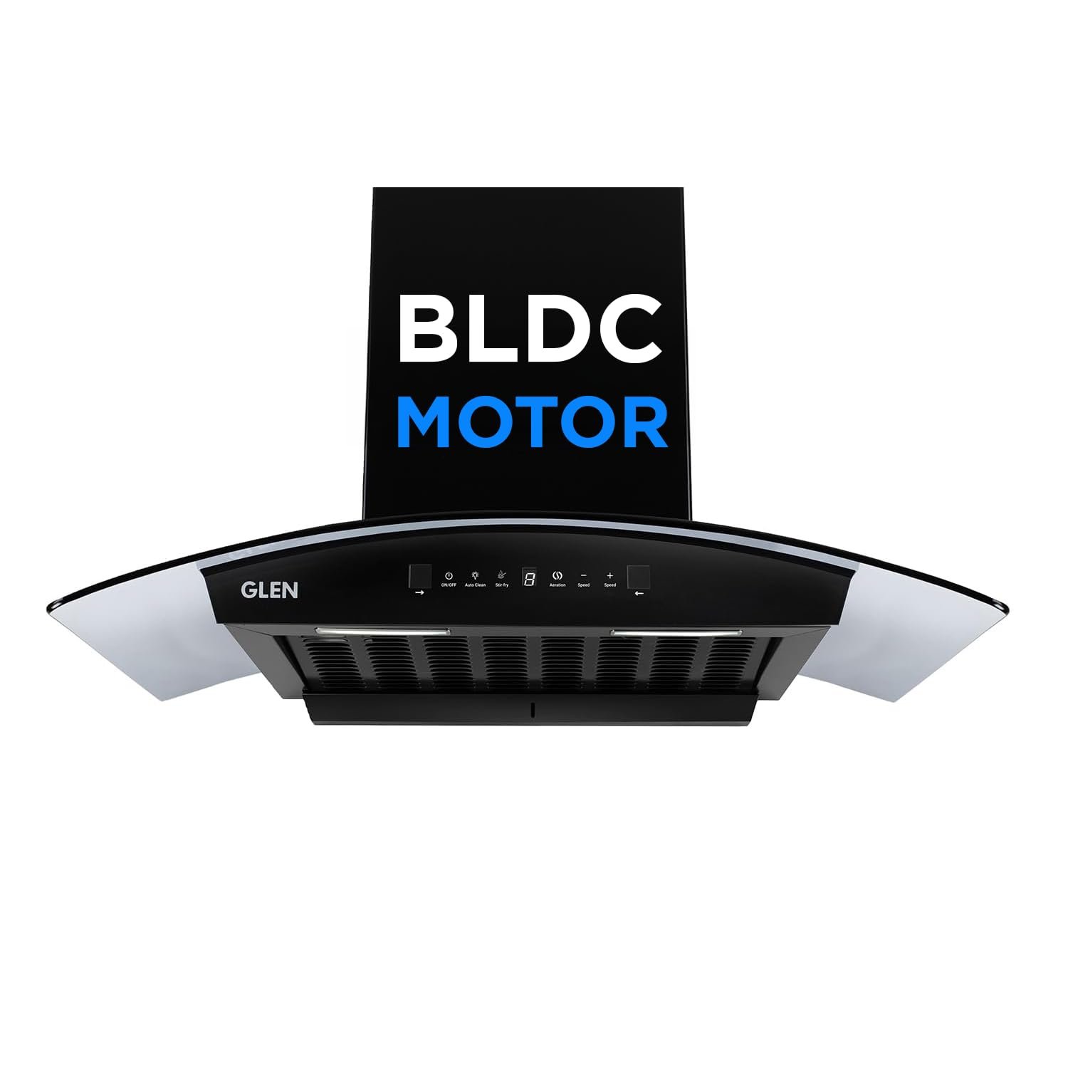 Glen Hood RICA 90 Curved Glass Kitchen Chimney | 1500 m³/hr Suction | BLDC Motor | Filterless Thermal Auto Clean | Touch & Gesture Control |1 Year Comprehensive Warranty & 7 Year on Motor| Bla