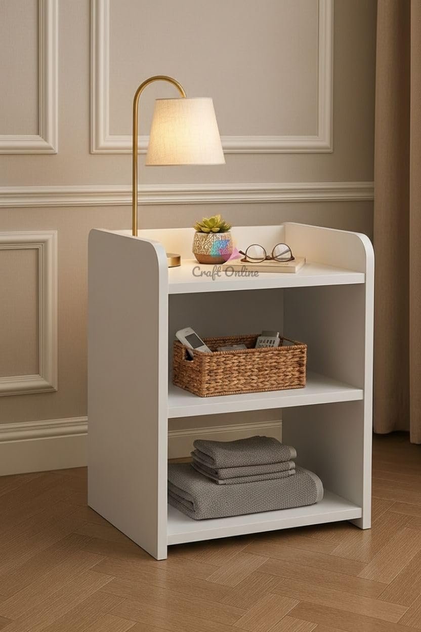 Modern End Table with 2 Open Shelves | Multipurpose Bedside Table, Nightstand, Sofa Side Table, Living Room,Bedroom Storage Organizer, Home Office Apartment & Guest Room.