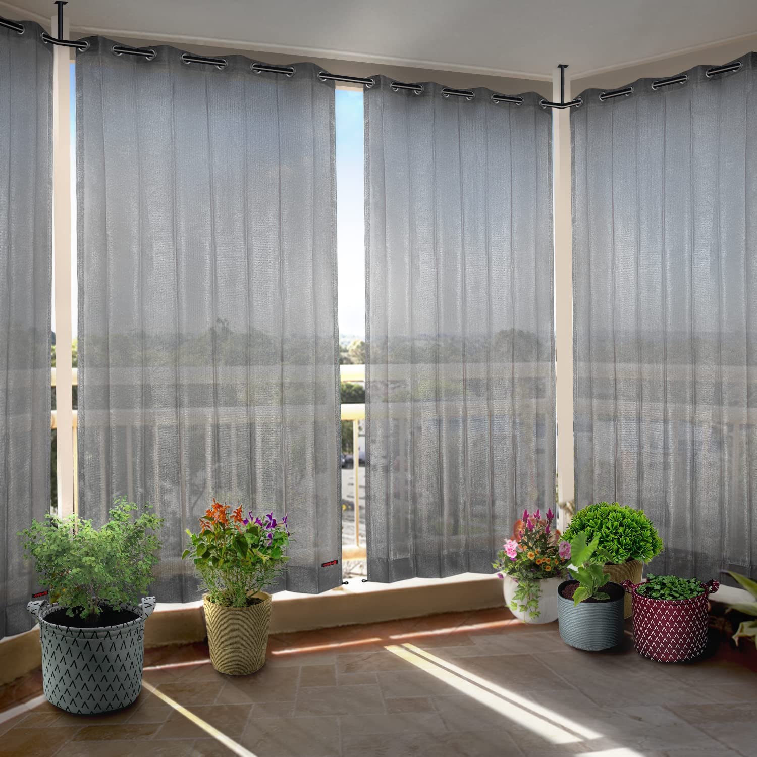 HIPPO Outdoor Balcony Sun, UV & Dust Protection Curtain HDPE Light Filtering 150 GSM Eyelet/Grommet Curtains for Home, Garden, Patio, Varanda, Hotel (Grey, 4.5FTX7.5FT, 2 PC)