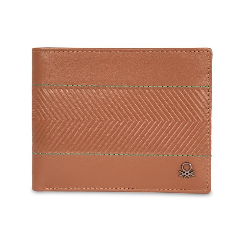 UNITED COLORS OF BENETTON Men RFID Protected Locarno Global Coin Wallet - Tan, No. of Card Slot: 4 | Embossed Global Coin Wallet with Side Closure | Leather