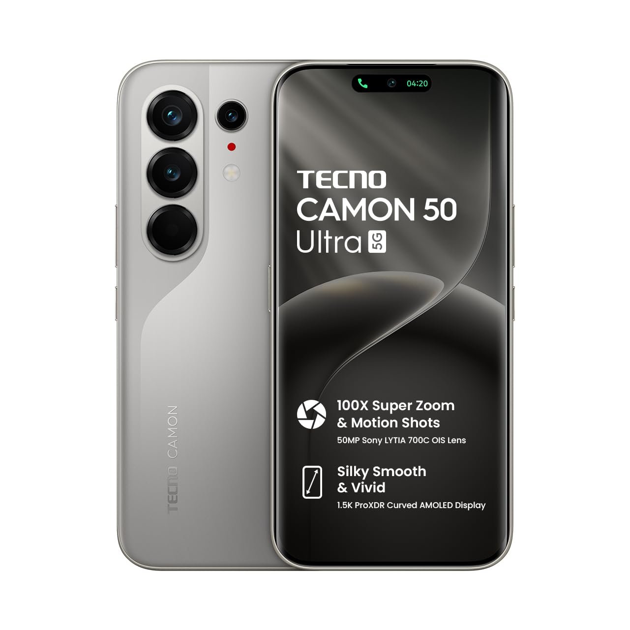 Tecno CAMON 50 Ultra 5G (Nebula Titanium, 8GB+256GB | 100X Super Zoom & Motion Shots 50MP Sony LYTIA 700C OIS Lens | Silky Smooth & Vivid 1.5K ProXDR Curved AMOLED | Slim & Powerful 7.75mm