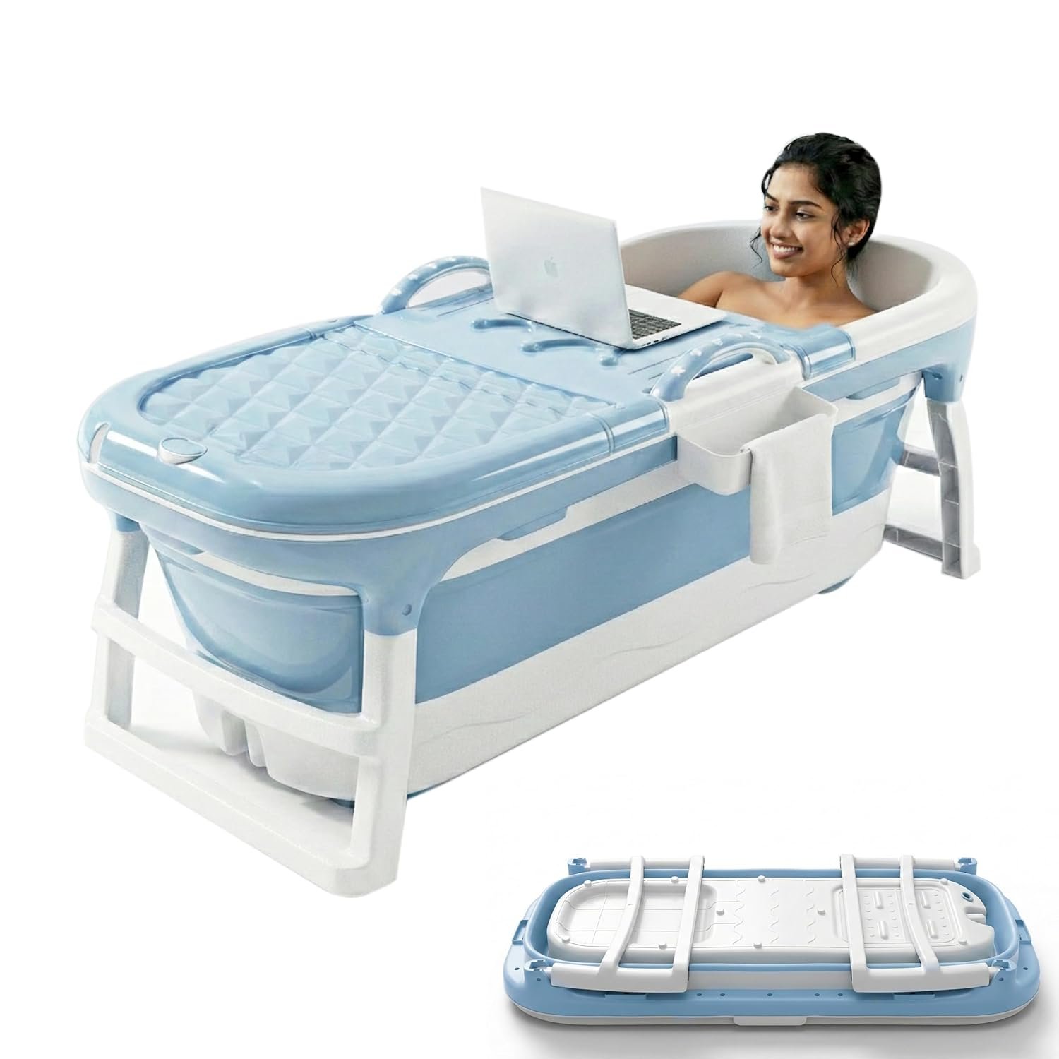 Lifelong Bath Tub for Adults & Kids | Foldable & Large Bathtub for Bathroom with Temperature Meter, Massage Rollers, etc | Ideal for Steam Bath & Spa for Home | Comes with Laptop & iPa