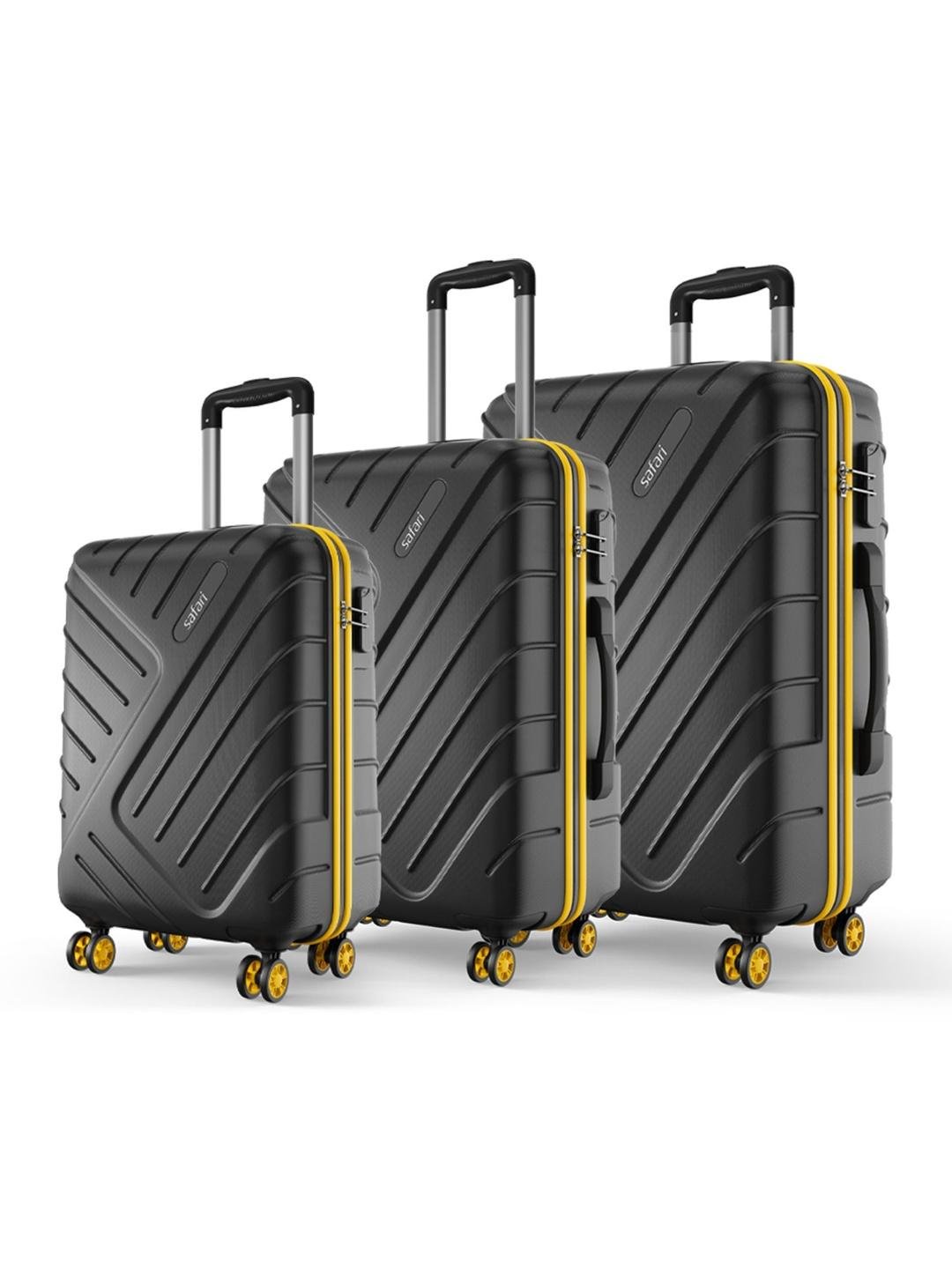 Buy Safari Accent Black Set Of 3 Hard 8 Wheel Cabin Medium & Large Trolley Bag Suitcase -  - Accessories for Unisex