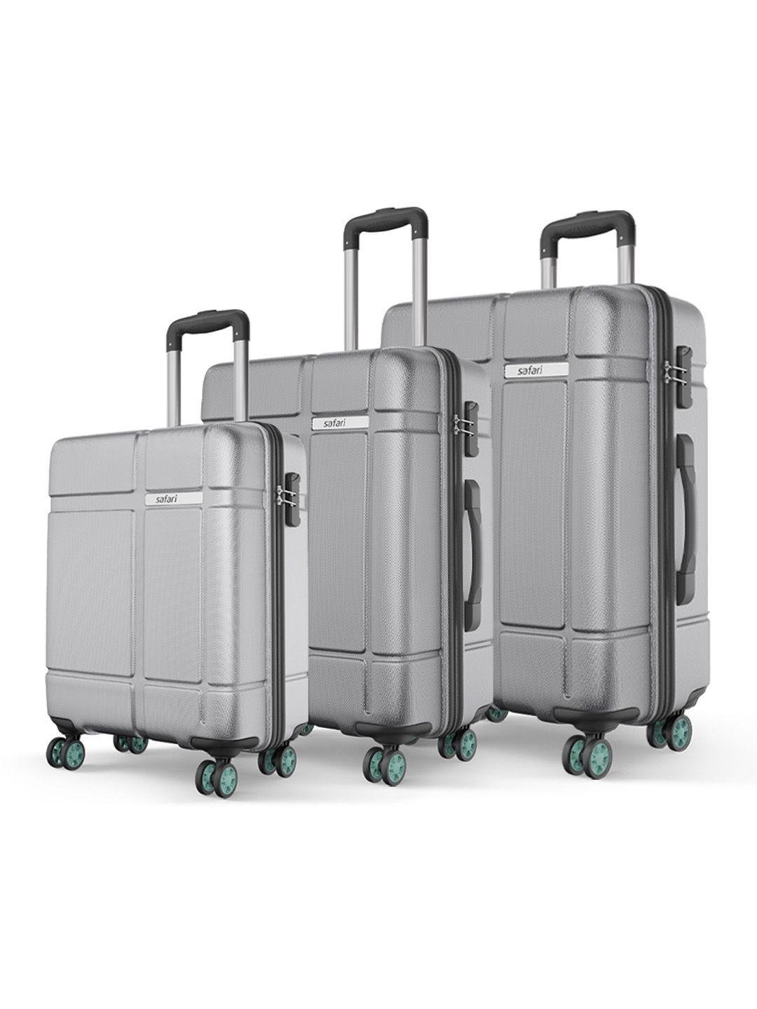 Buy Safari Route Silver Set Of 3 Polycarbonate Hard Sided Trolley Bag Suitcase -  - Accessories for Unisex