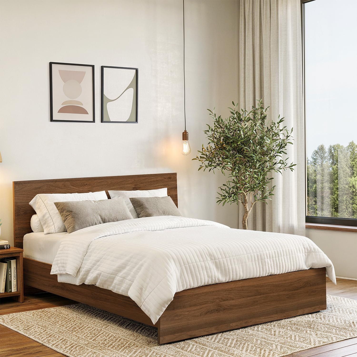 ABOUT SPACE Bed - (80 x 62 inches) Queen Size Bed Without Storage | Engineered Wooden Bed Frame with Airflow & MDF Support Board for Mattress | 1-Year Warranty Cot for Bedroom - Columbia Walnut