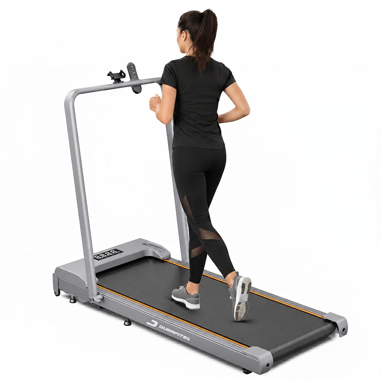 Compact 3HP Peak BLDC Motor Treadmill with Mobile Stand & Remote Control | 120 kg User Capacity | 10km/h Max Speed | LED Display with Foldable Under-Desk Design | Home Use | Grey