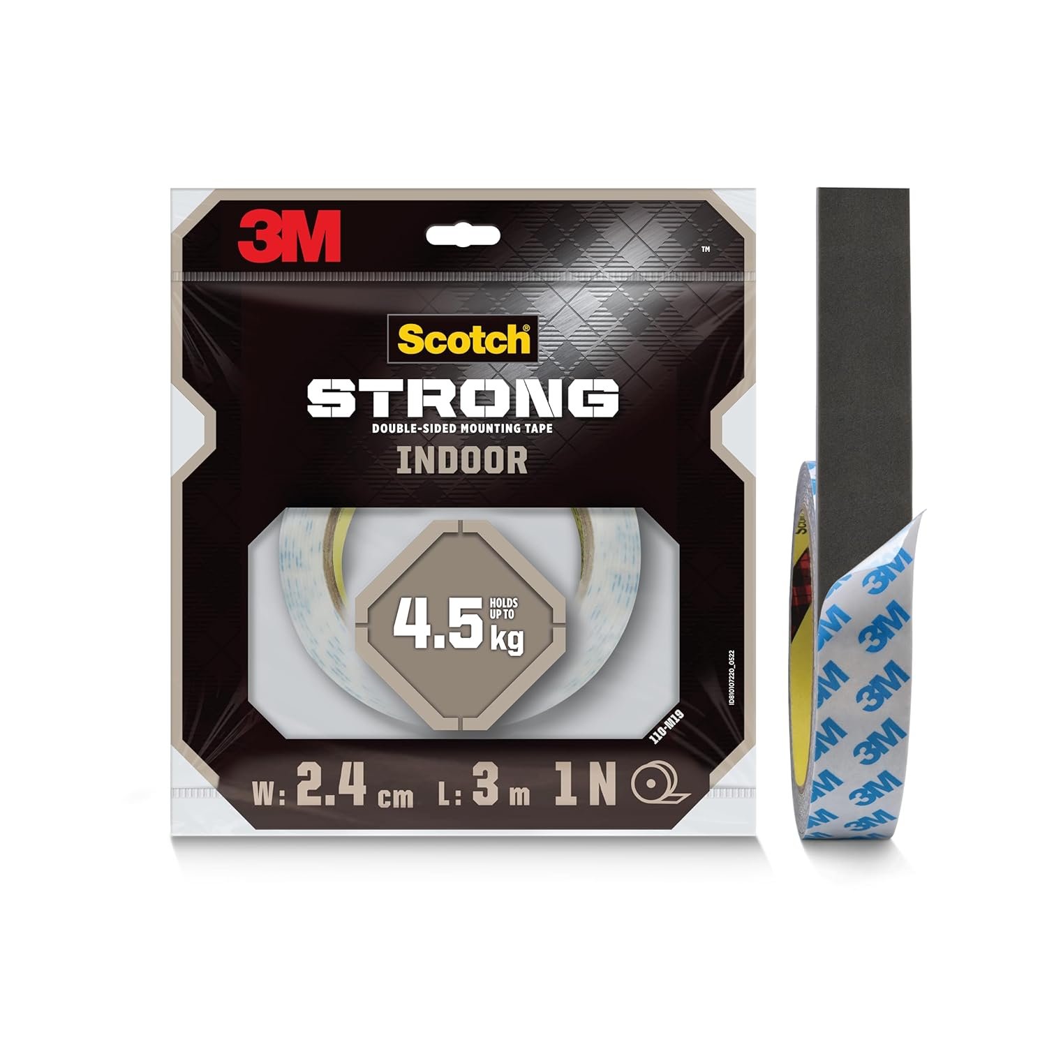Scotch 3M Double Sided Tape (1m holds 4.5Kgs) for indoor hanging applications (Photo frames, Mirrors, Key Holders, Extension Boards, Wall decoration, etc)(L: 3m, W: 24mm)