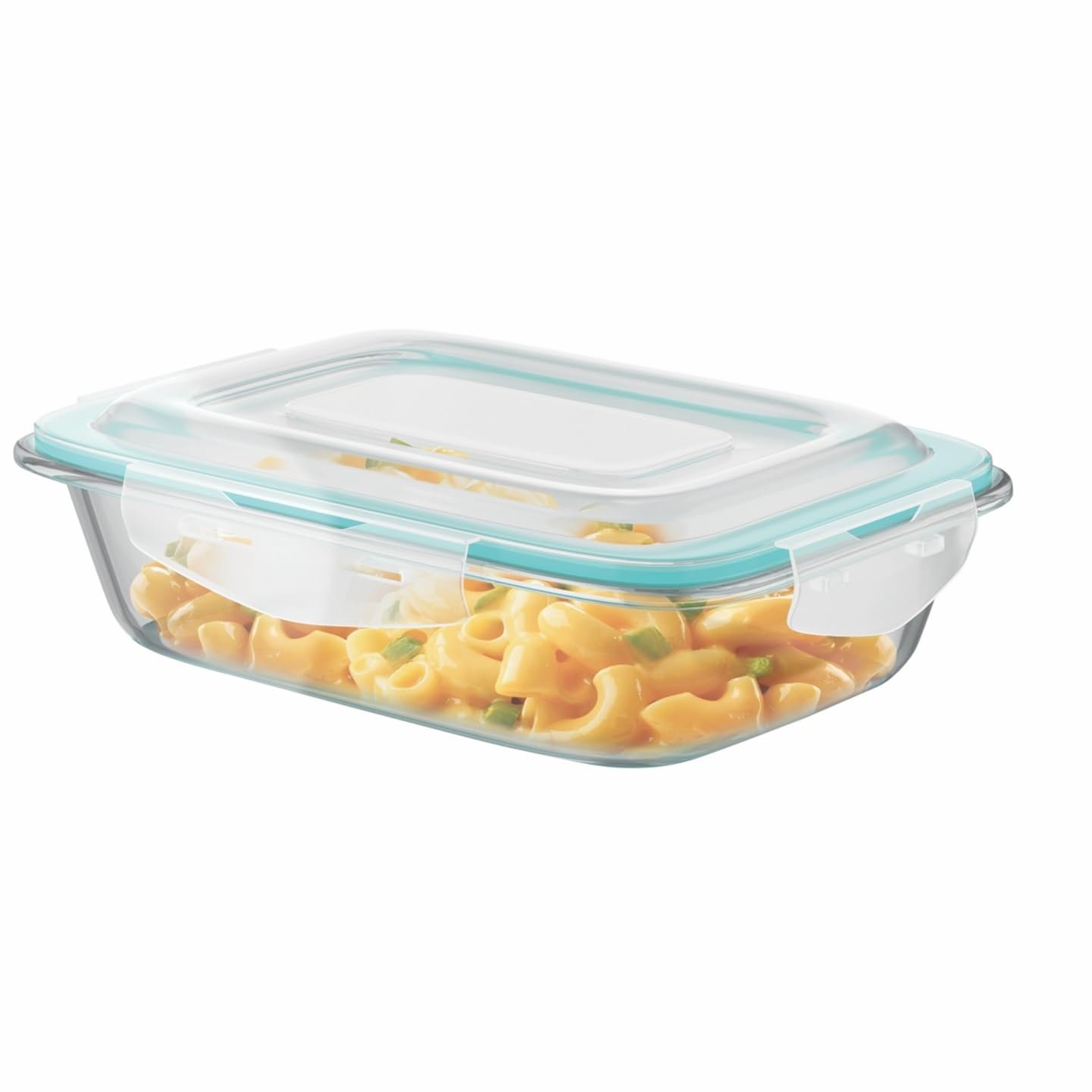 SignoraWare Lock 'N' Store Borosilicate Glass Rectangle Container | Microwave Safe | Convenient Storage | Elegant design | Air Tight Lid | Useful for Tiffin and lunch Box (1.4 Ltr | Clear)