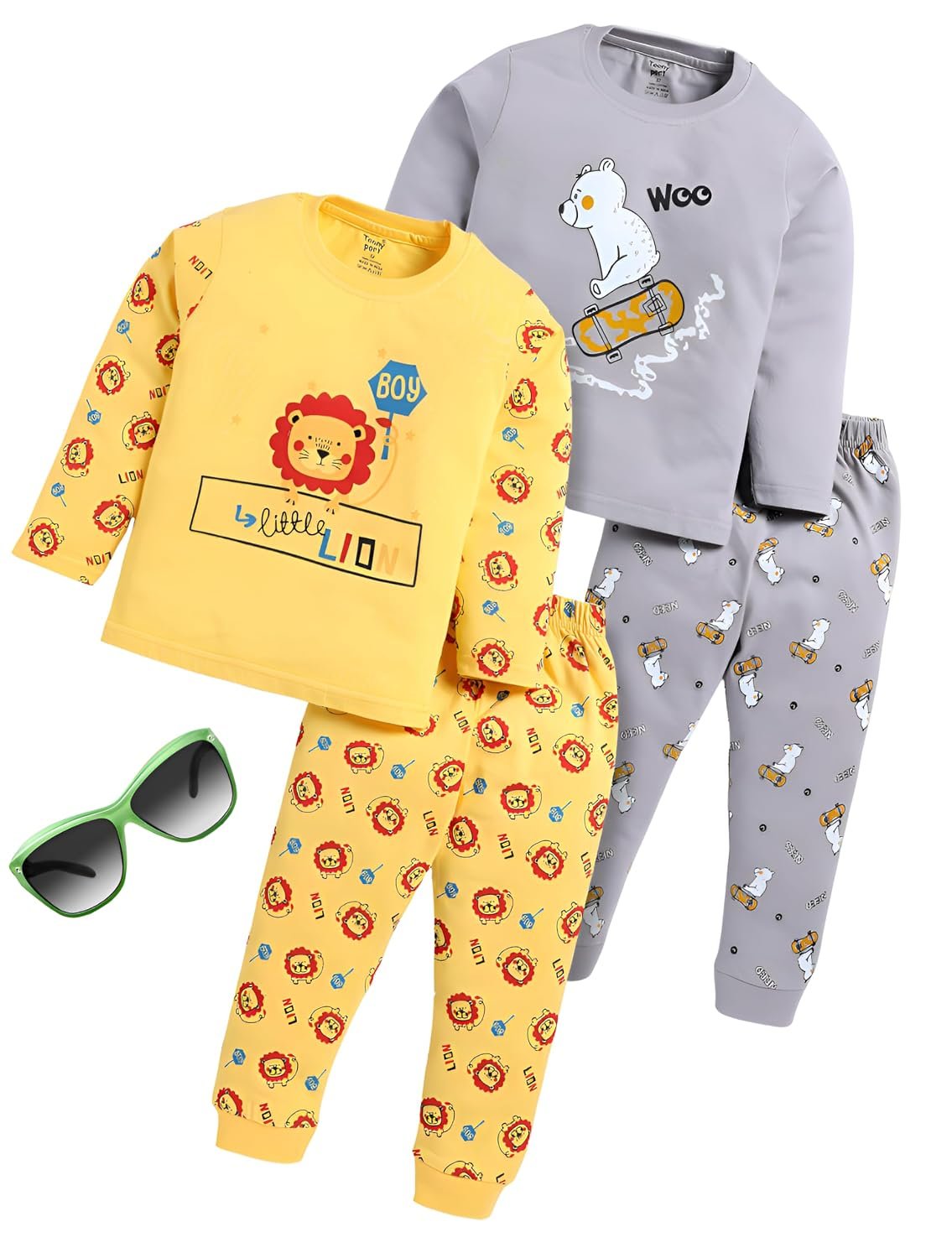 Toonyport Boys and Girls Casual Cotton Blended Top & Pant (Pack Of 2) (Multicolors)