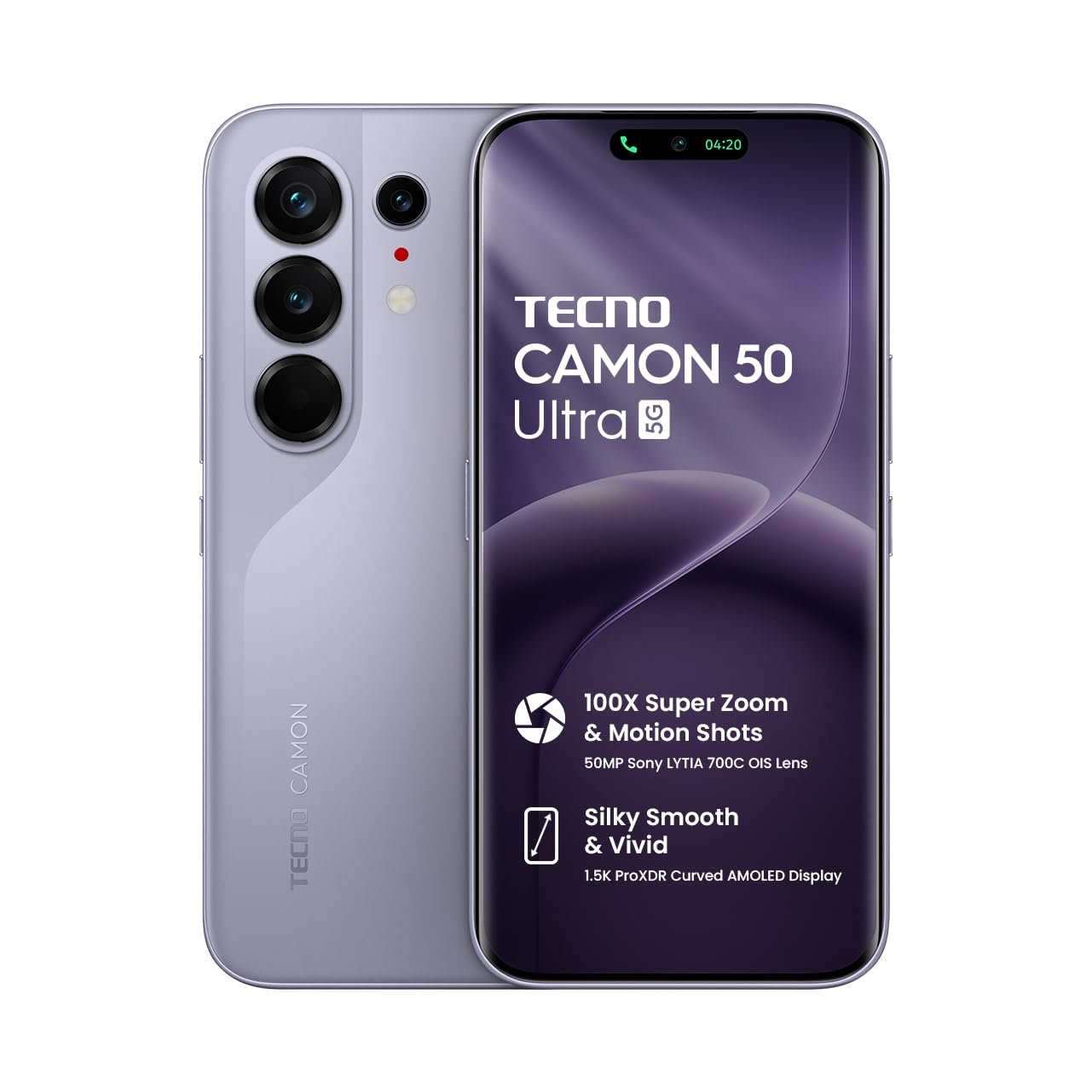 Tecno CAMON 50 Ultra 5G (Misty Purple, 8GB+256GB | 100X Super Zoom & Motion Shots 50MP Sony LYTIA 700C OIS Lens | Silky Smooth & Vivid 1.5K ProXDR Curved AMOLED | Slim & Powerful 7.75mm Sl