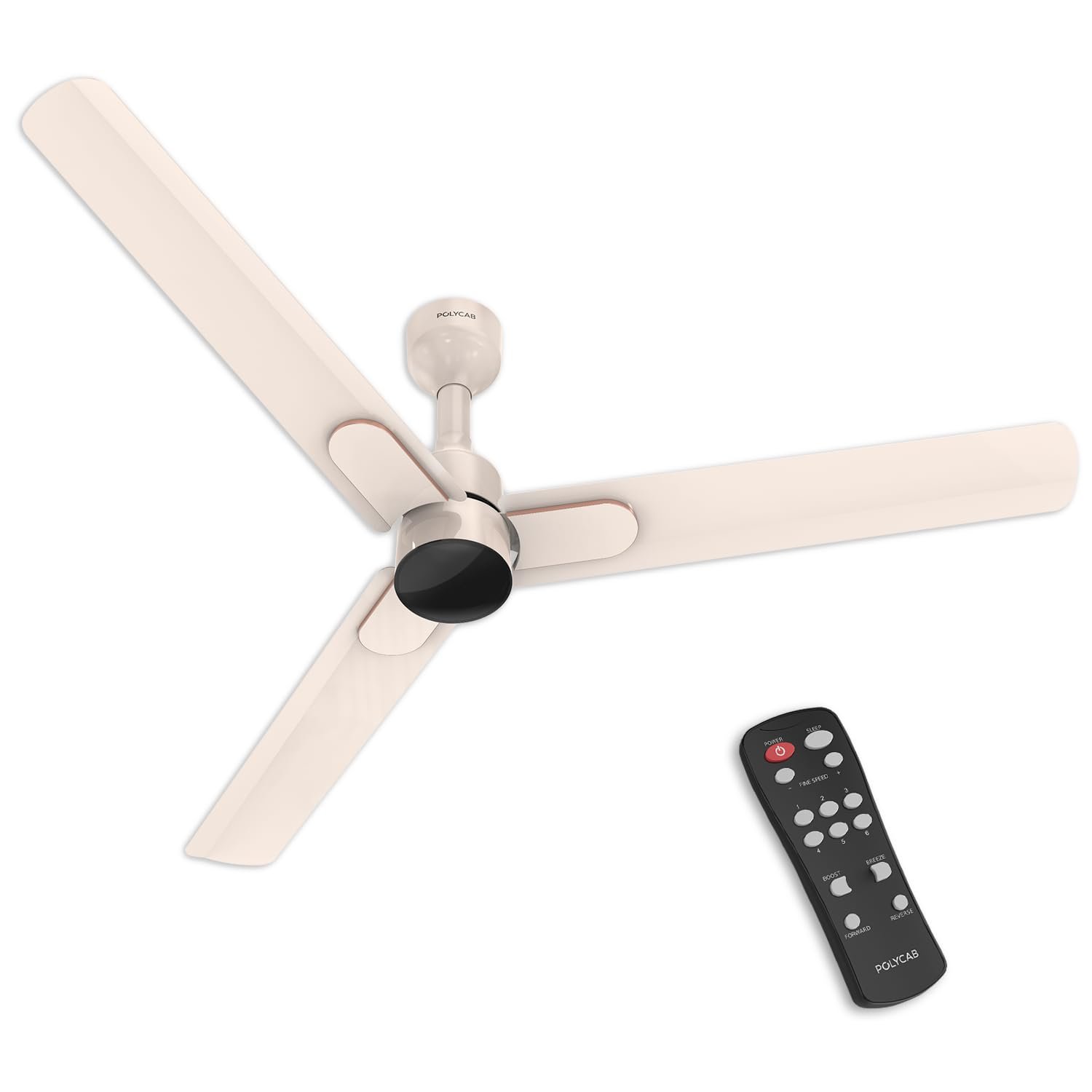 Polycab Wizzy Neo DLX 1200mm 5-Star BLDC, Remote Ceiling Fan for Living Room | 55% Energy Saving, High Air Delivery, 7 Speed Setting | 3-yr Warranty【Beige Rosegold】