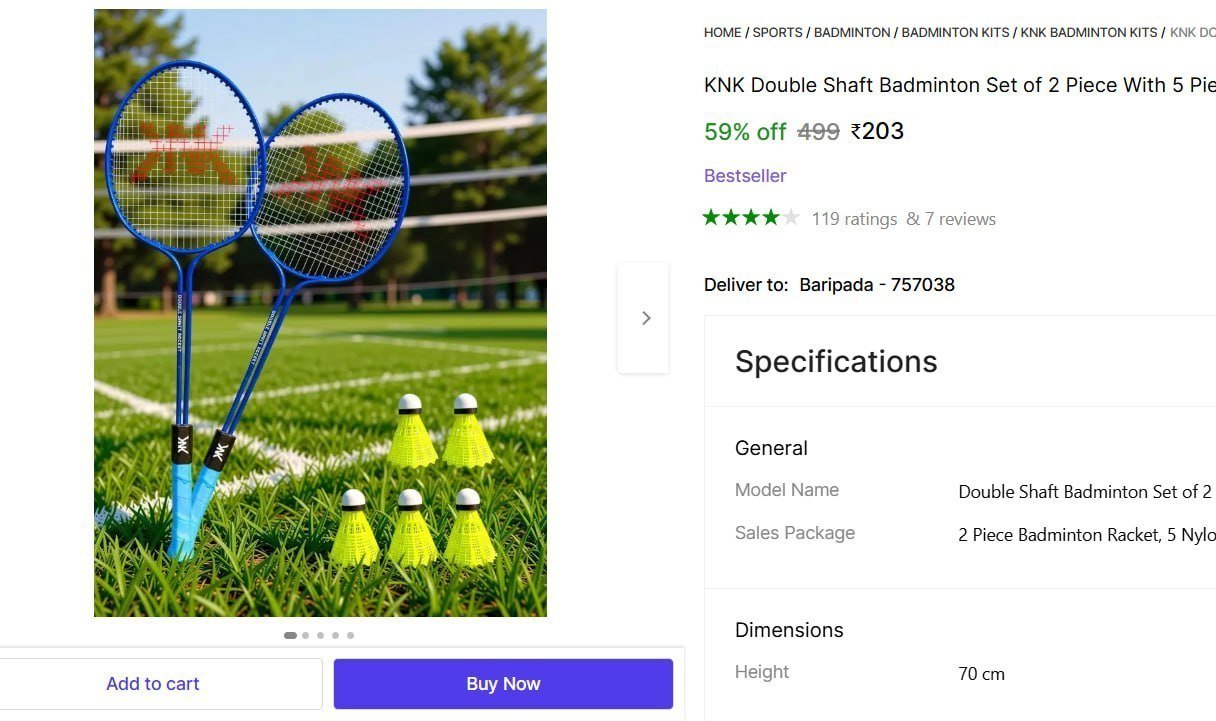 KNK Double Shaft Badminton Set of 2 Piece With 5 Piece Nylon Shuttlecocks Badminton Kit Price in India - Buy KNK Double Shaft Badminton Set of 2 Piece With 5 Piece Nylon Shuttlecocks Badminton Kit onl