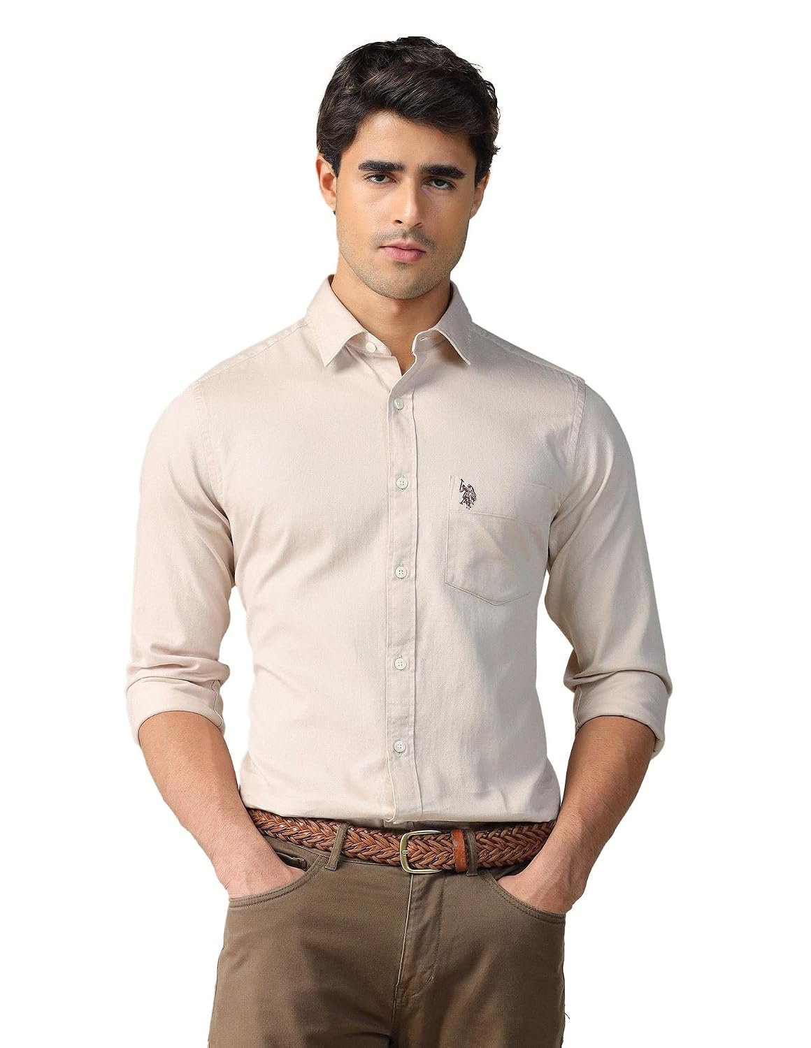 U.S. Polo ASSN. Solid Tailored Fit Cotton Shirts for Men - 100% Cotton, Full Sleeve Mens Casual Shirts
