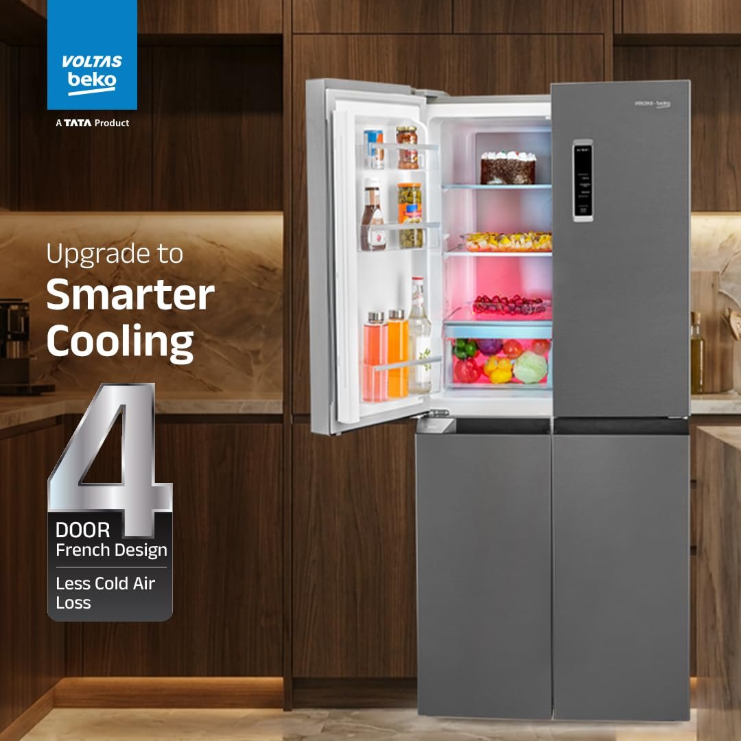 Voltas Beko, A Tata Product, 522 L, Inverter, Convertible, Frost Free, French Four Door Side by Side Refrigerator (2026 Model, R4D522/FPV3N0RXID, Inox, with Harvest Fresh Technology)