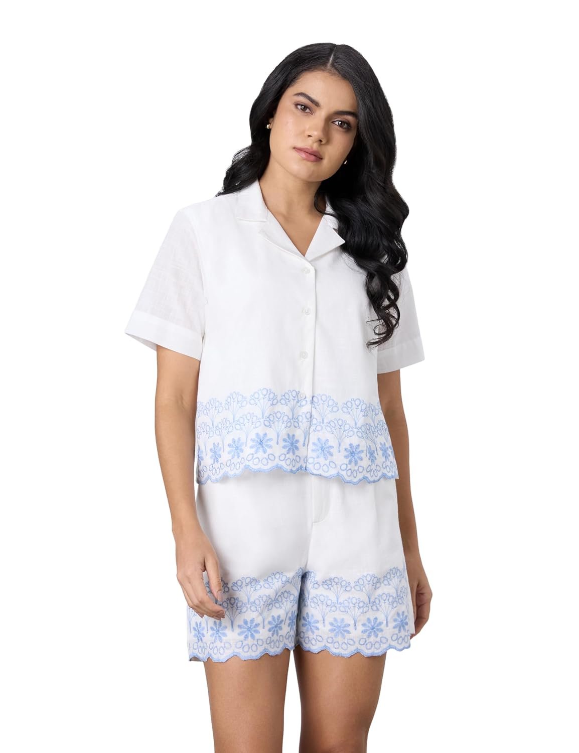 Symbol Premium Women's Embroidered Cotton Co ord Set | Shirt & Shorts with Embroidery |Relax Fit | Casual Summer Travel Outfit (Available in Plus Sizes)