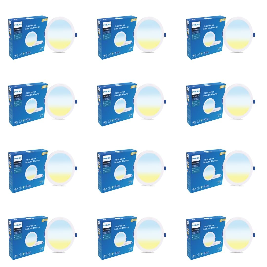 PHILIPS 15W 3in1 Round AstraGlow Pro LED Ceiling Light | Slim Surface Panel for Home & Office | Energy Efficient Bright LED Fixture | Pack of 12