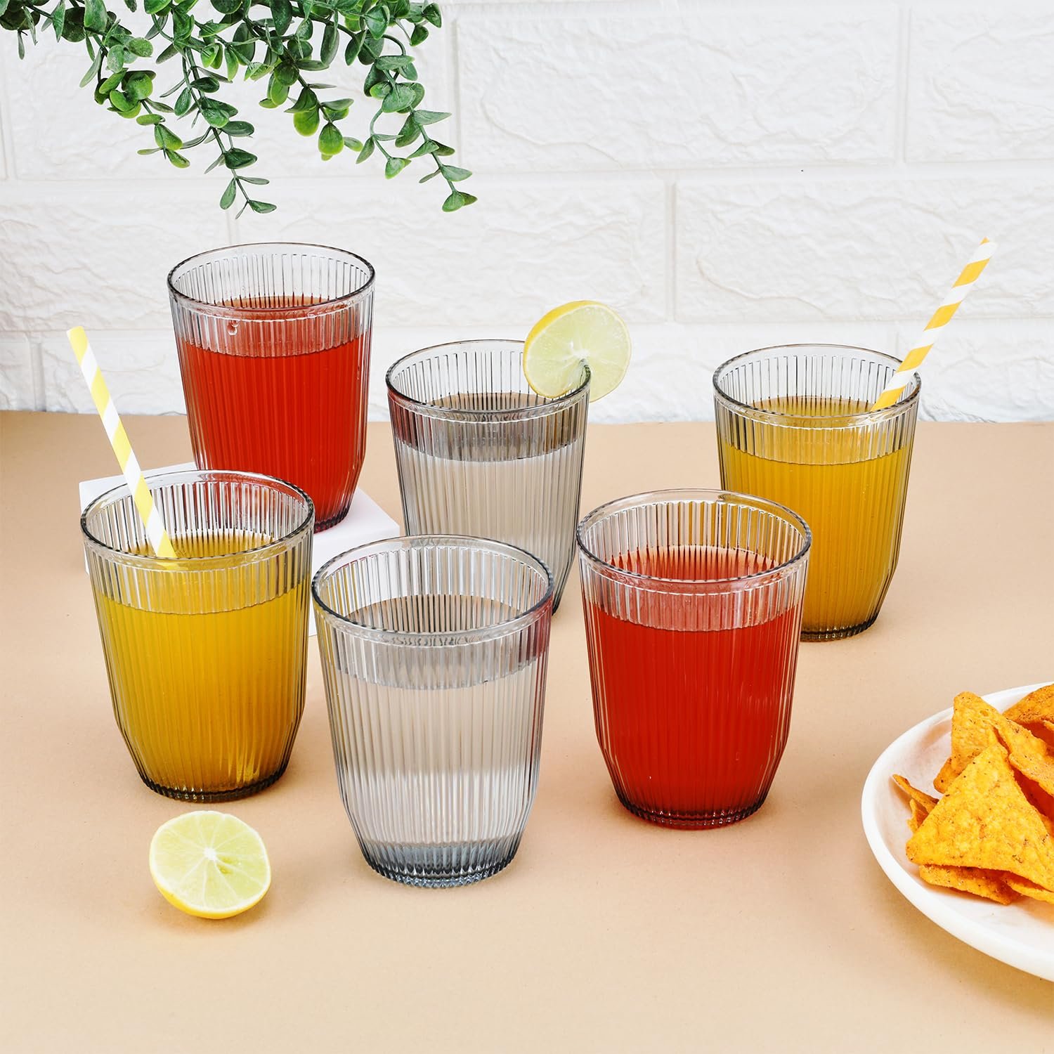Nayasa Crystal Plastic Glass Set of 6 | 325 ML | Unbreakable Drinking Glasses | Grey