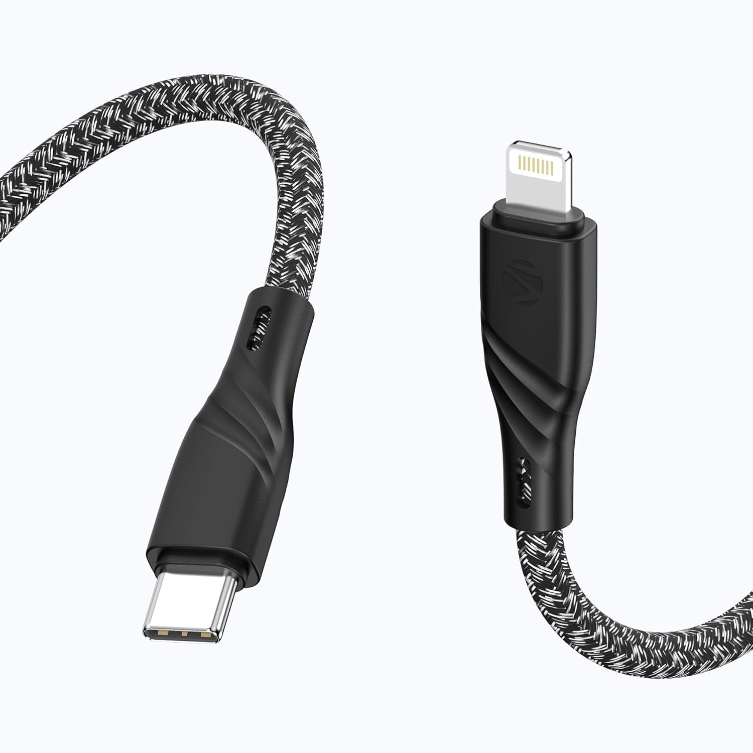 Zebronics Type-C to Lightning Fast Charging Cable, 27W PD Rapid Charging, Charge & Sync Support, Braided Tangle-Free Design, 1.5 Meter Length, Compatible with Type-C PD Adapters (TL300, Black+Whit