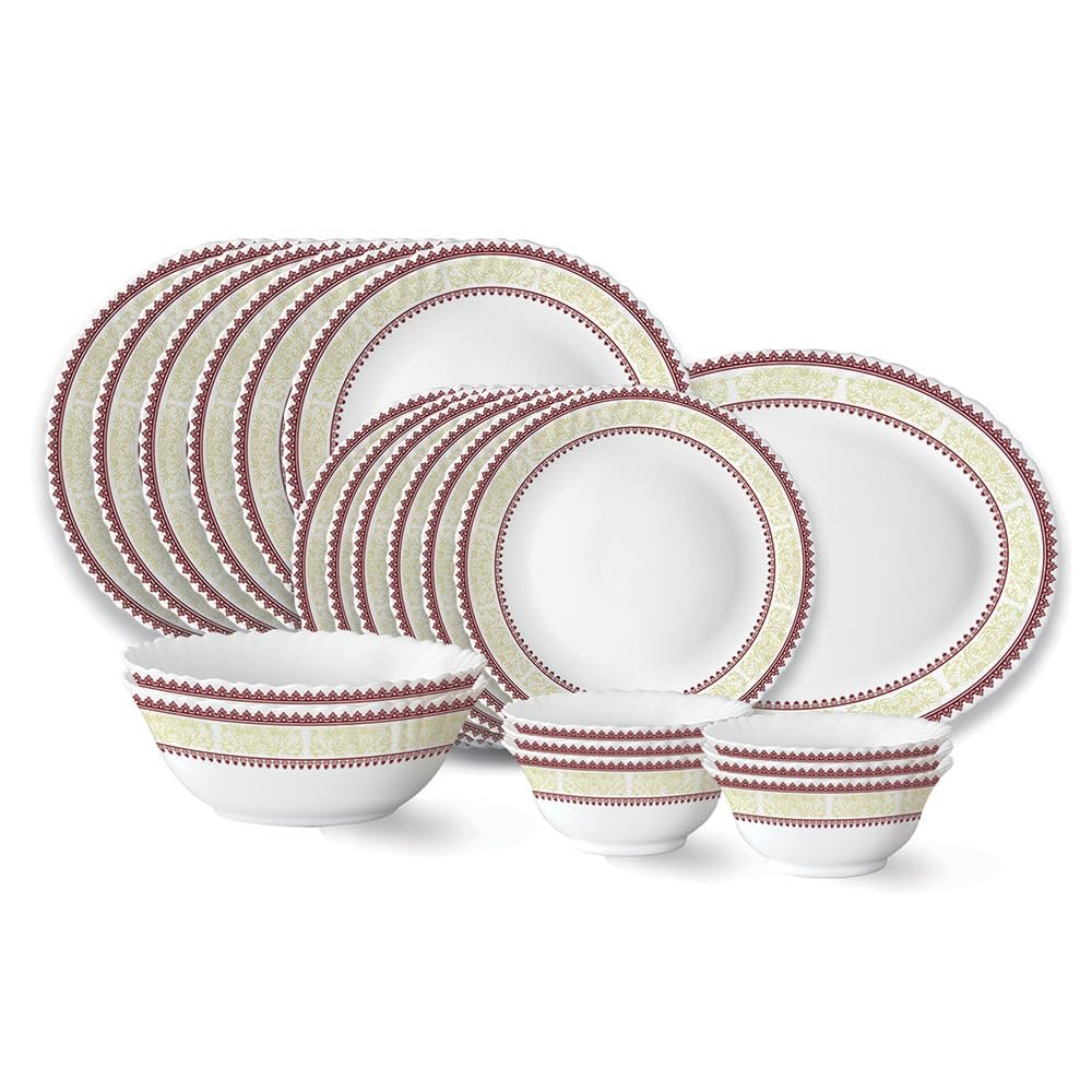 Larah by Borosil Elega Fluted Series Opalware Dinner Set | 21 Pieces for Family of 6 | Microwave & Dishwasher Safe | Bone-Ash Free | Crockery Set for Dining & Gifting | Plates & Bowls | Wh