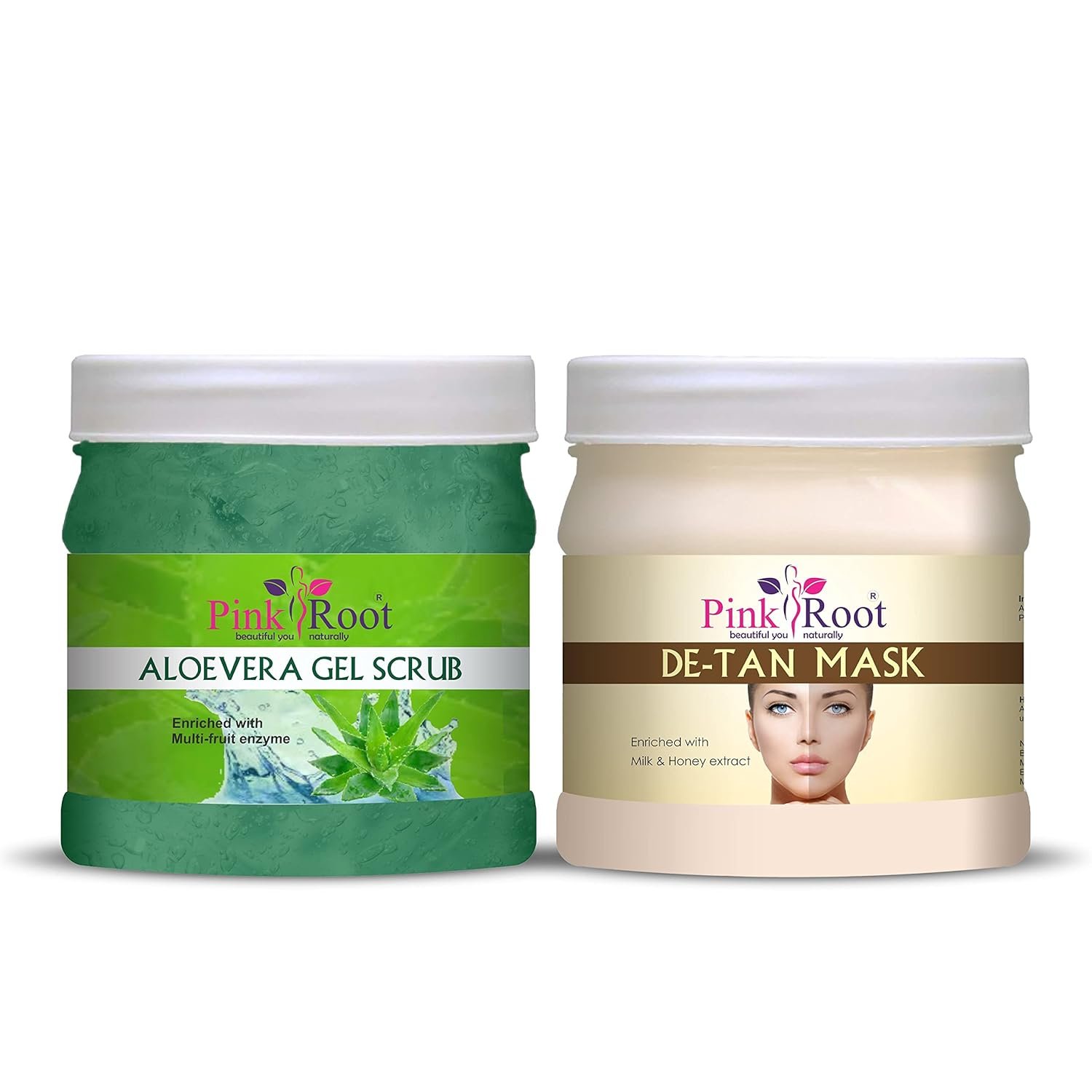 Pink Root Aloe Vera Gel Scrub 500gm with De-Tan Mask 500gm