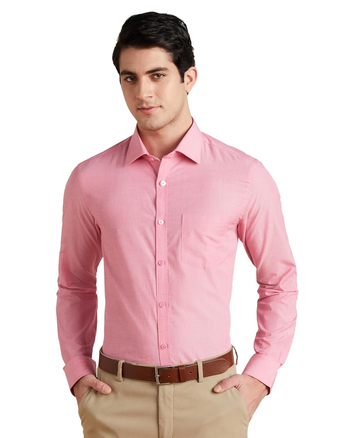 Amazon Brand - Symbol Men's Solid Cotton Slim Fit Formal Shirt | Plain | Full Sleeve