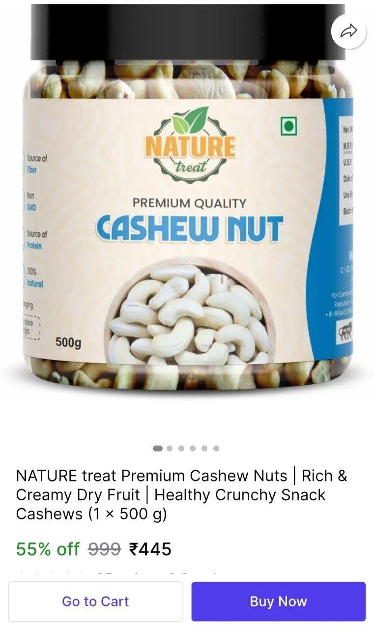 NATURE treat Premium Cashew Nuts | Rich & Creamy Dry Fruit | Healthy Crunchy Snack Cashews Price in India - Buy NATURE treat Premium Cashew Nuts | Rich & Creamy Dry Fruit | Healthy Crunchy Sna