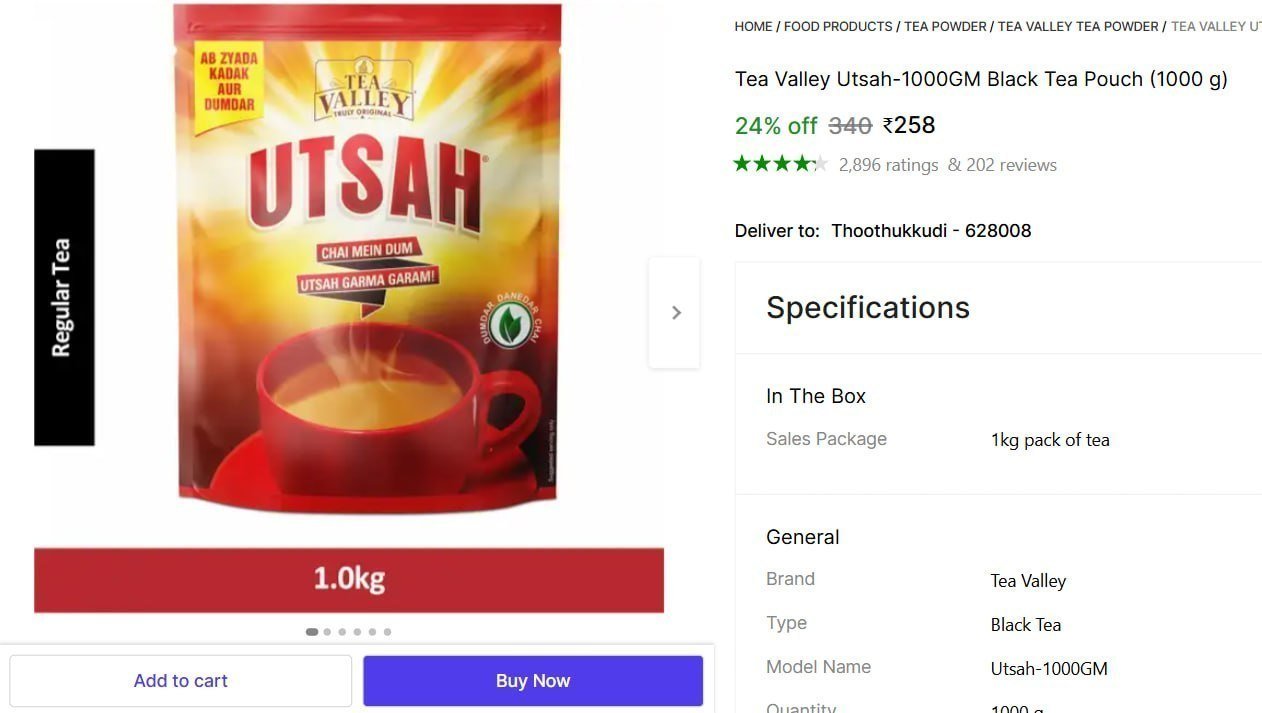 Tea Valley Utsah-1000GM Black Tea Pouch Price in India - Buy Tea Valley Utsah-1000GM Black Tea Pouch online at Shopsy.in