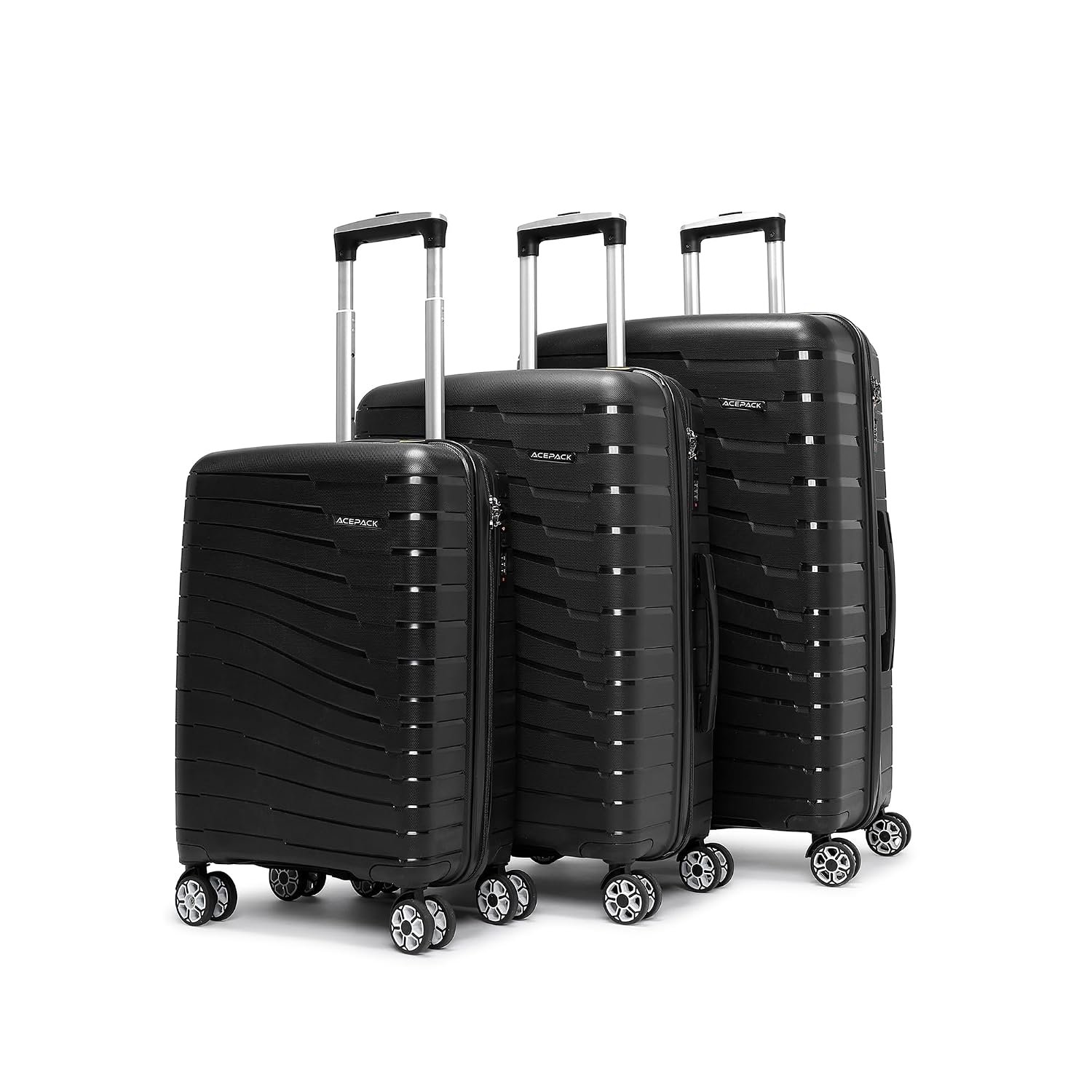 ACEPACK - STARLINK Set Of 3 Pieces (Small + Medium + Large) Trolley Bag, Lightweight Luggage Suitcase With Spinner 8 Wheel, Unbreakable Polypropylene Hard Shell, In-Built Number Lock, 3 Years Warranty