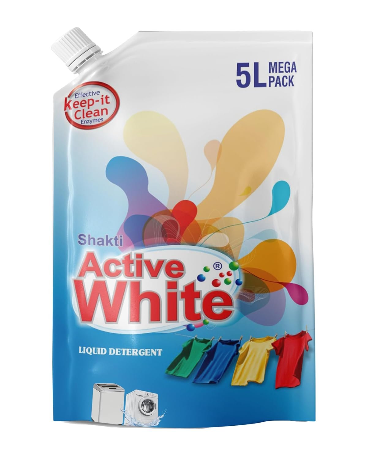 Active White Liquid Detergent - 5L Mega Pack | Lavender Fragrance | Front Load & Top Load Machine Wash & Bucket Wash Expert | Powerful Stain Removal | Gentle on Clothes | Value Family Refill P