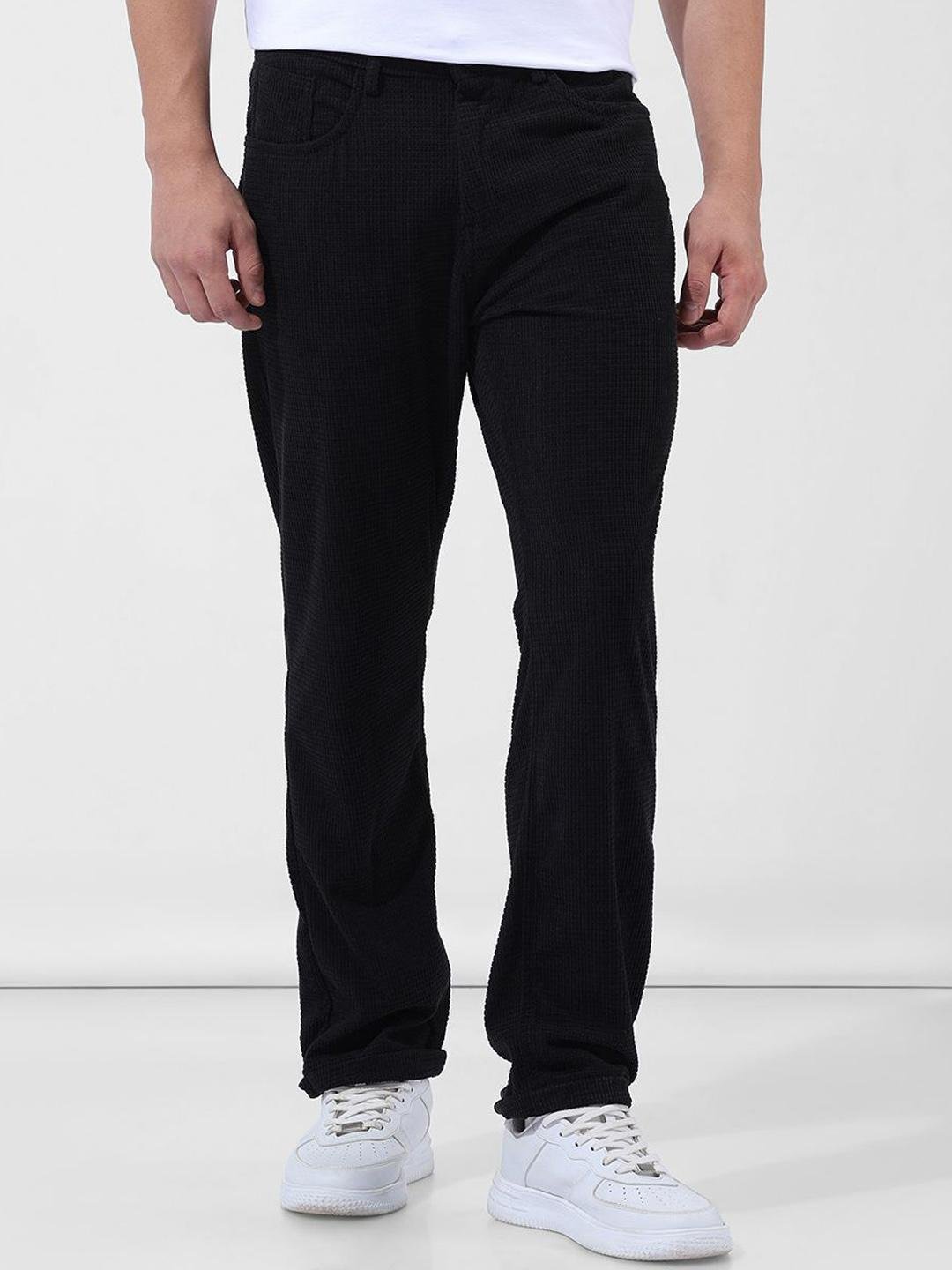 Buy The Indian Garage Co Men Textured Straight Fit Trousers -  - Apparel for Men