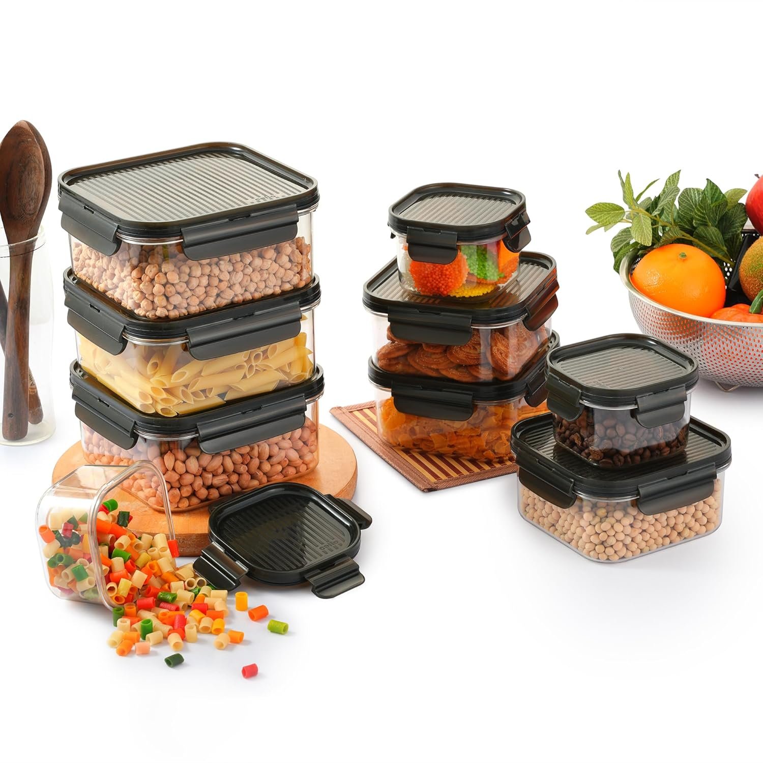 CELLO Modulock Pet Storage Container For Kitchen Set of 9 Pcs, Black (1000ml x 3, 600ml x 3, 260ml x 3) | Freezer & Fridge Safe, Airtight Pet Kitchen Storage Container For Beans, Whole Grains, Spi