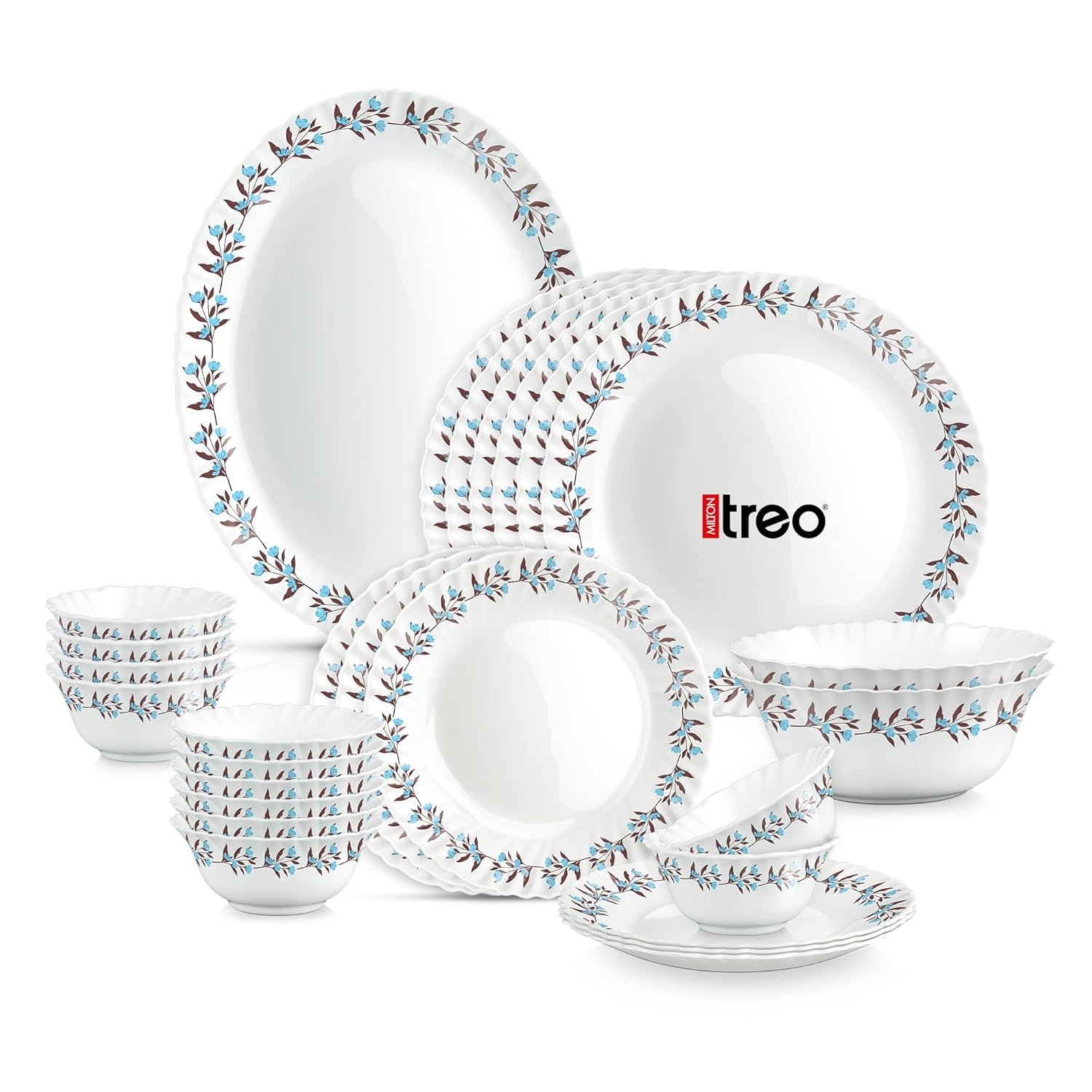 Treo by Milton Opalware Aurelia Lavelle Dinner Set of 27 | Serving for 6 | Microwave & Dishwasher Safe | Bone-Ash Free | Tempered Toughness | Plates & Bowls | Crockery Set for Dining & Gif