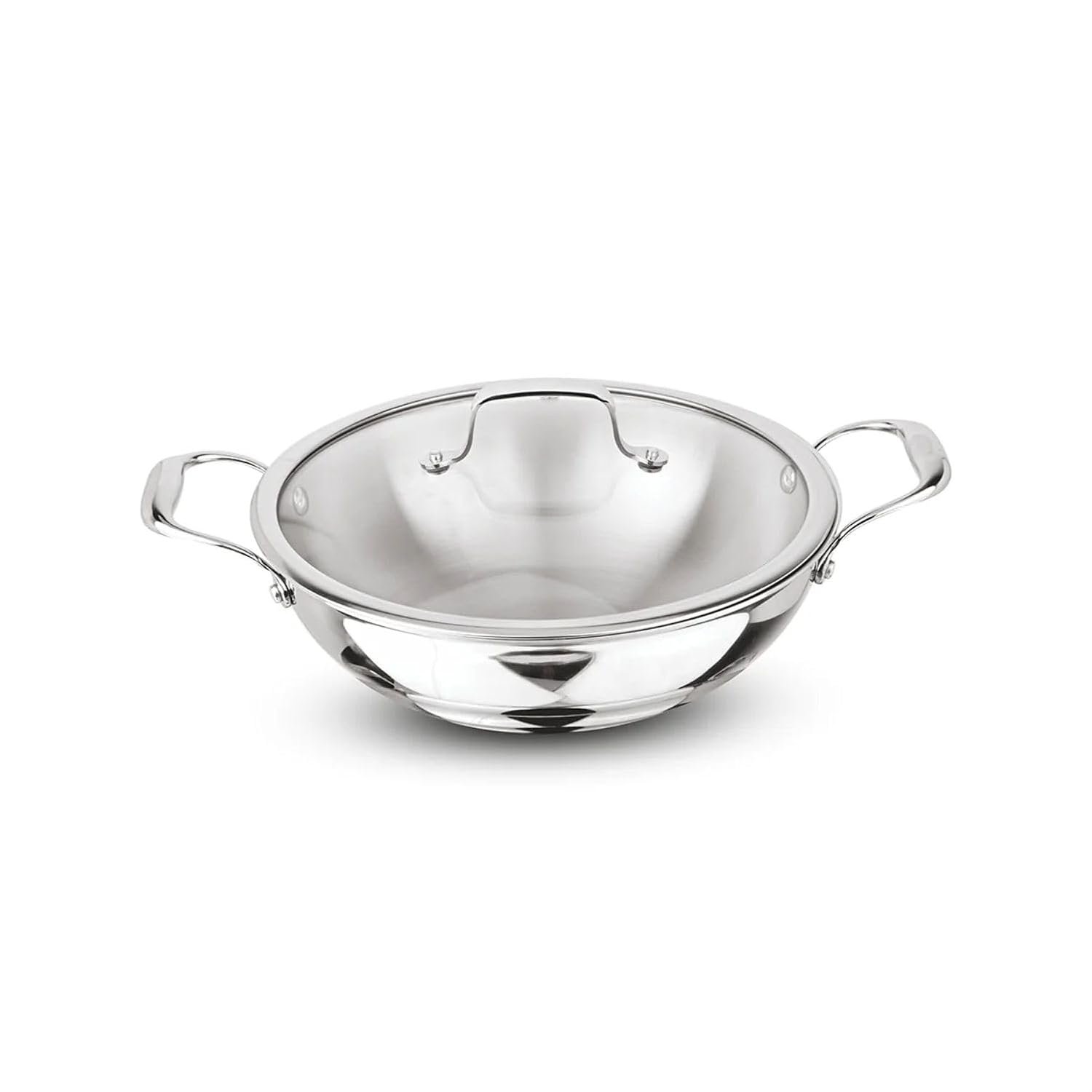 Signoraware Artista Tri Ply Stainless Steel Shallow Kadhai 26cm with Glass Lid | Induction & Gas Compatible | Durable | Ideal for Stir Frying & Sauteing | Best for Curry & Gravies (4 LTR |