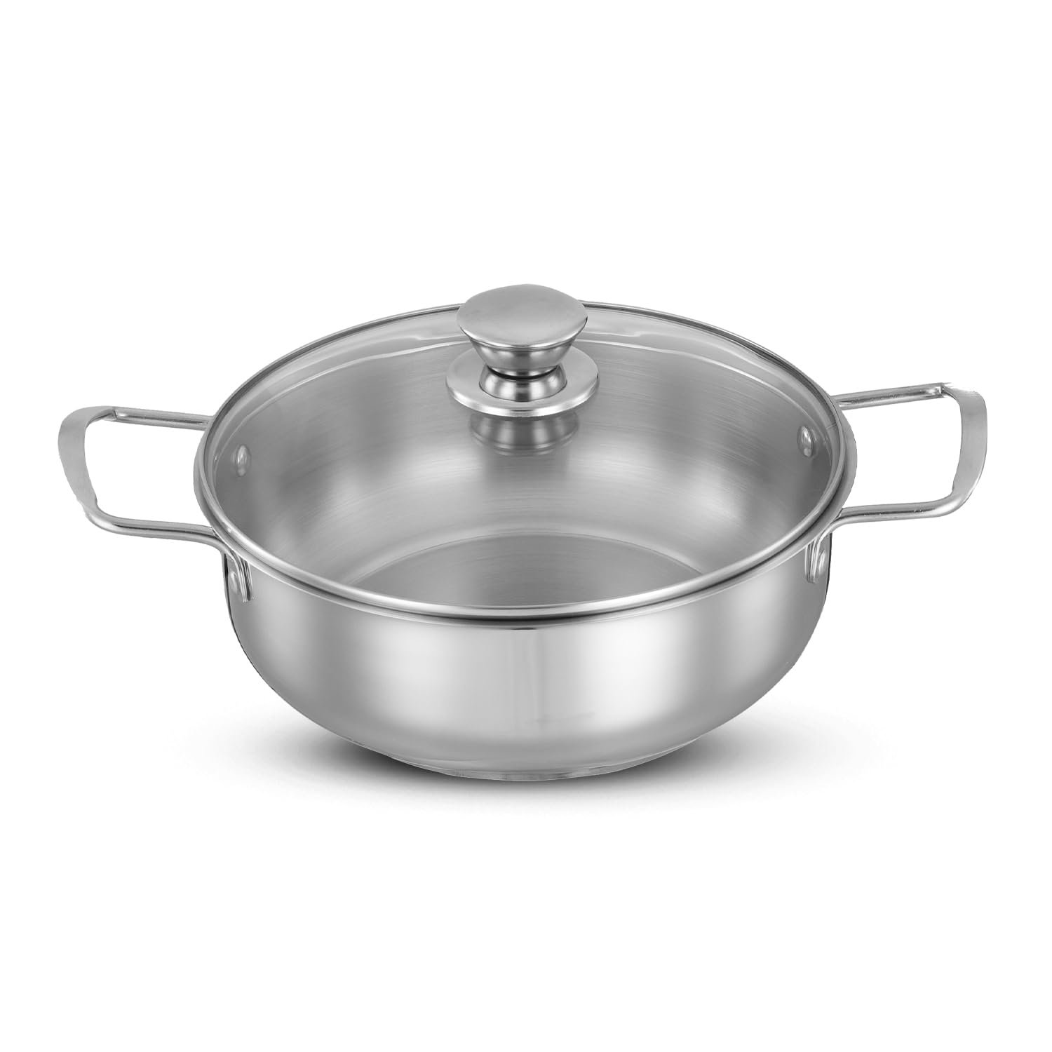 Amazon Brand Solimo - Stainless Steel Induction Bottom Kadhai with Glass Lid 22 Cm