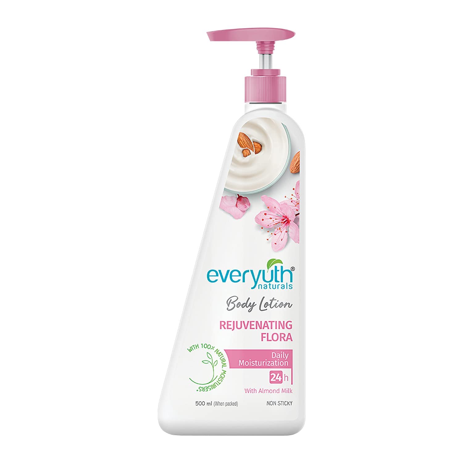 Everyuth Naturals Rejuvenating Flora Body Lotion 500ml for men & women | 24Hr Hydration | Deep Moisture Care for Dry Skin | Enriched with 100% Natural Almond Milk | Smooth, Radiant & Healthy L