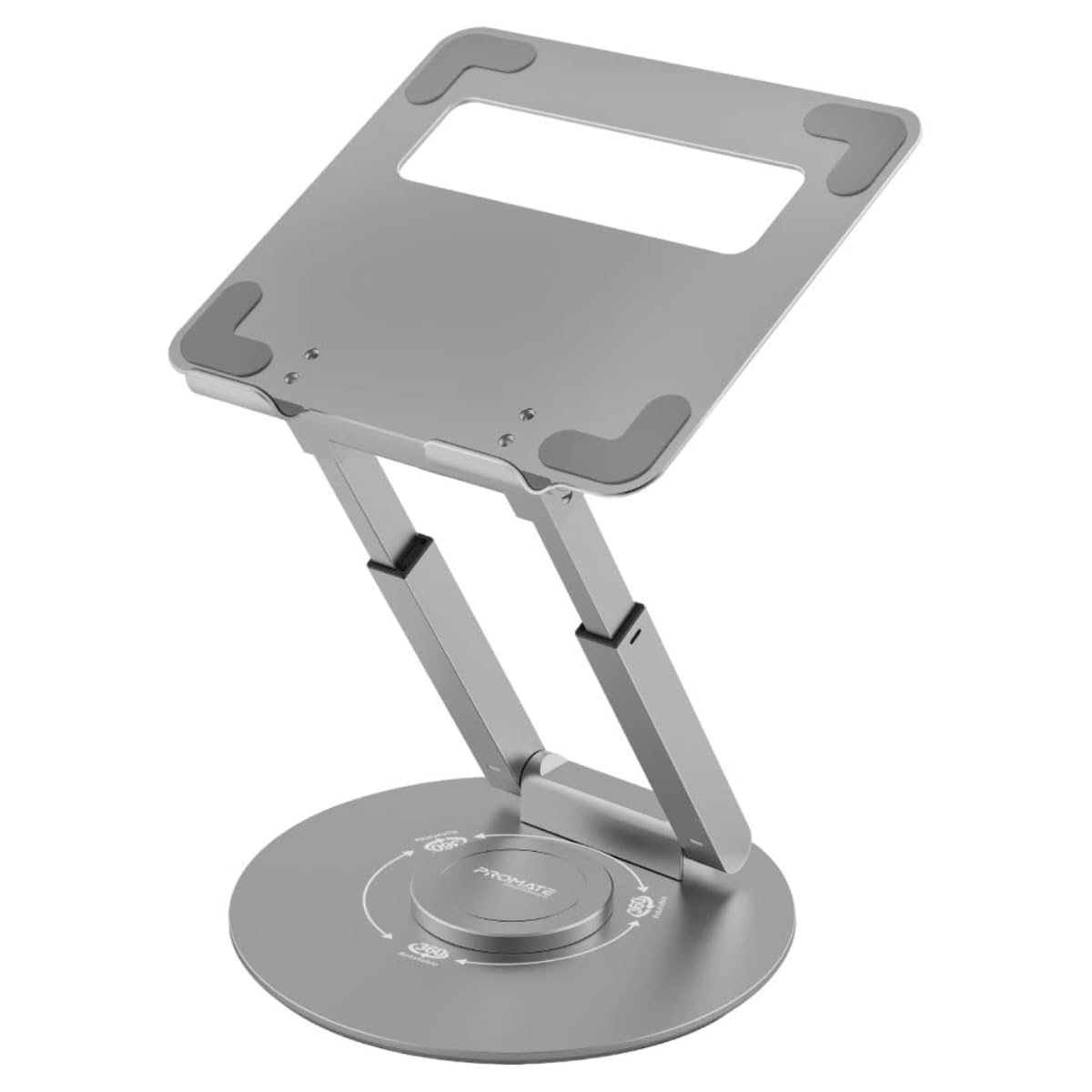 Promate Aluminum Laptop Stand for Desk, Sleek & Convenient Laptop Holder, Heat Dissipation, Lightweight, Multi-Angle Adjustable Height and Anti-Slip Grip for Laptop, Tablet & Notebook - Deskma