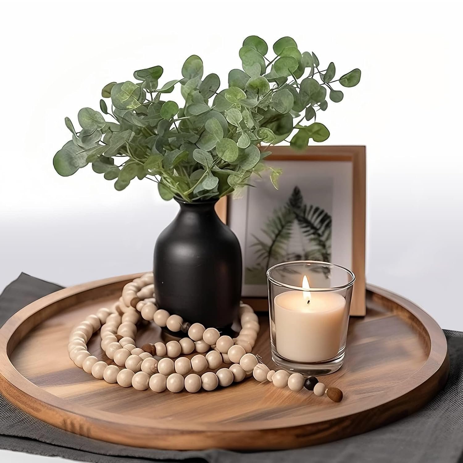 ELTNEGSA Round Acacia Wood Tray - Decorative Tray for Kitchen, Dining Room, Coffee Table & Home Decor