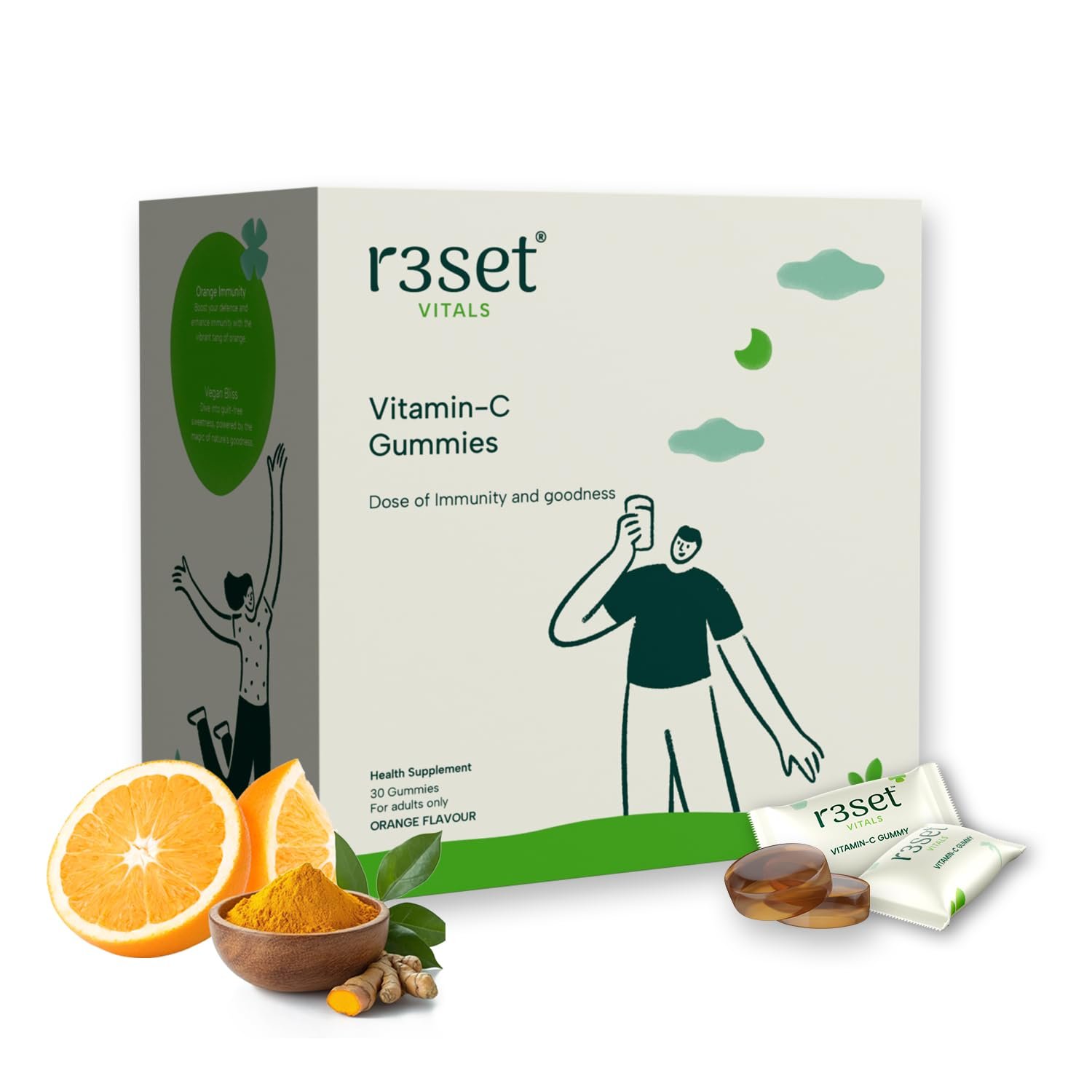 R3SET Vitamin C Gummies for Immunity & Skin Health & Glow - 30 Days