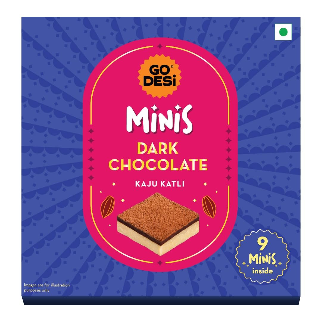 GO DESi - Minis Dark Chocolate Kaju Katli | Made with whole cashews | Fusion Sweets | Sweets Gift Pack | 9 pieces