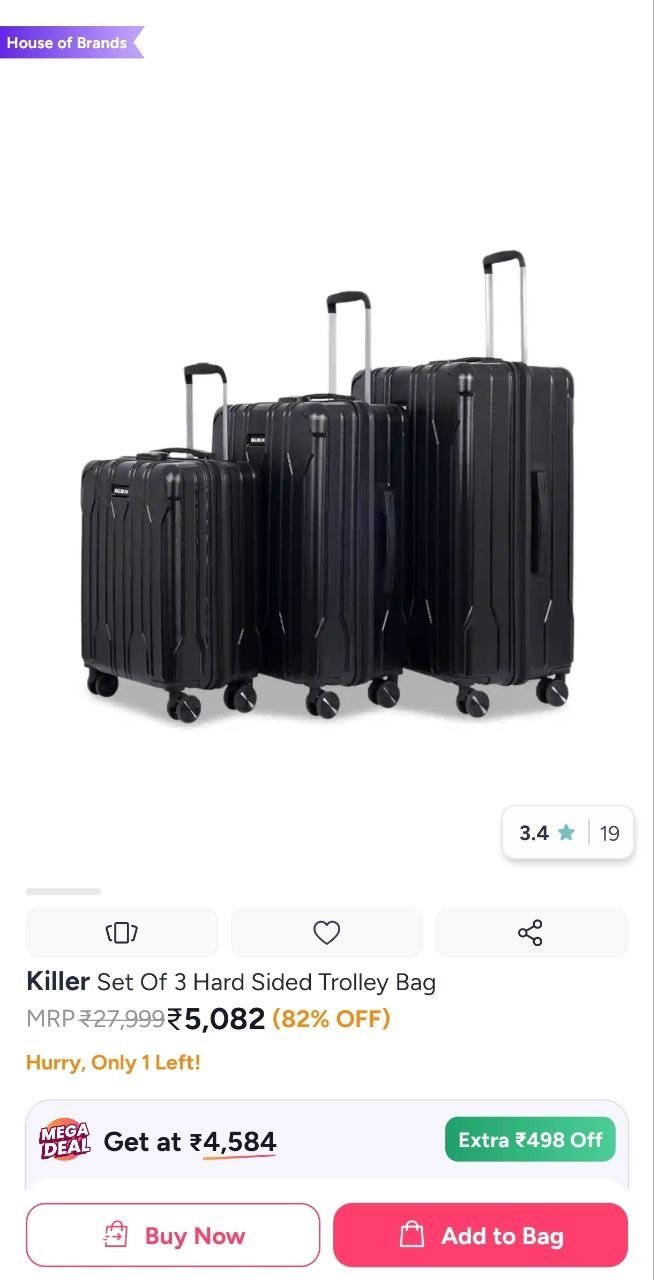 Buy Killer Set Of 3 Hard Sided Trolley Bag -  - Accessories for Unisex