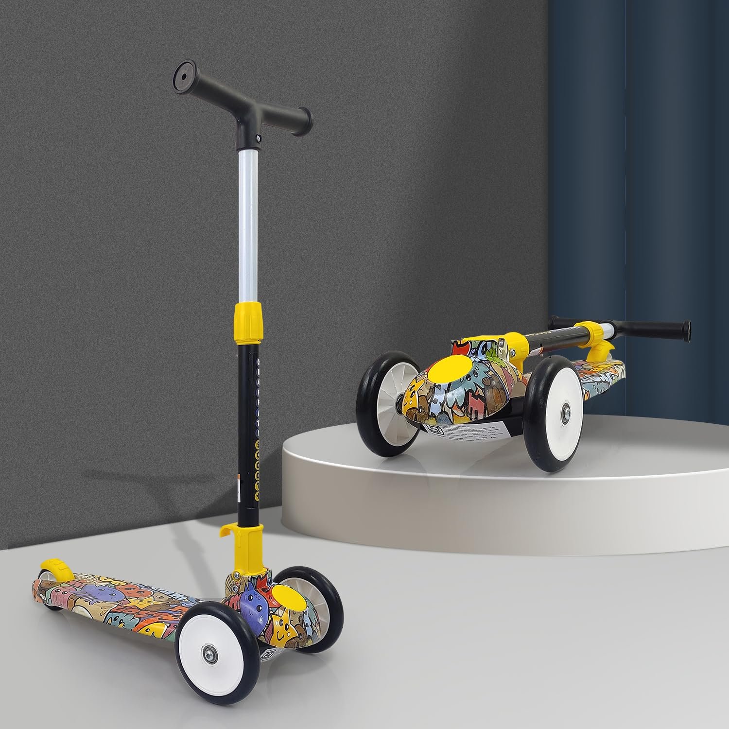 NHR Colorful Graffiti Scooty, 3 Wheel Scooter for Kids, Babies, Toddlers with Adjustable Height, Brake Scooter for Kids 3 to 10 Years (Multicolor)