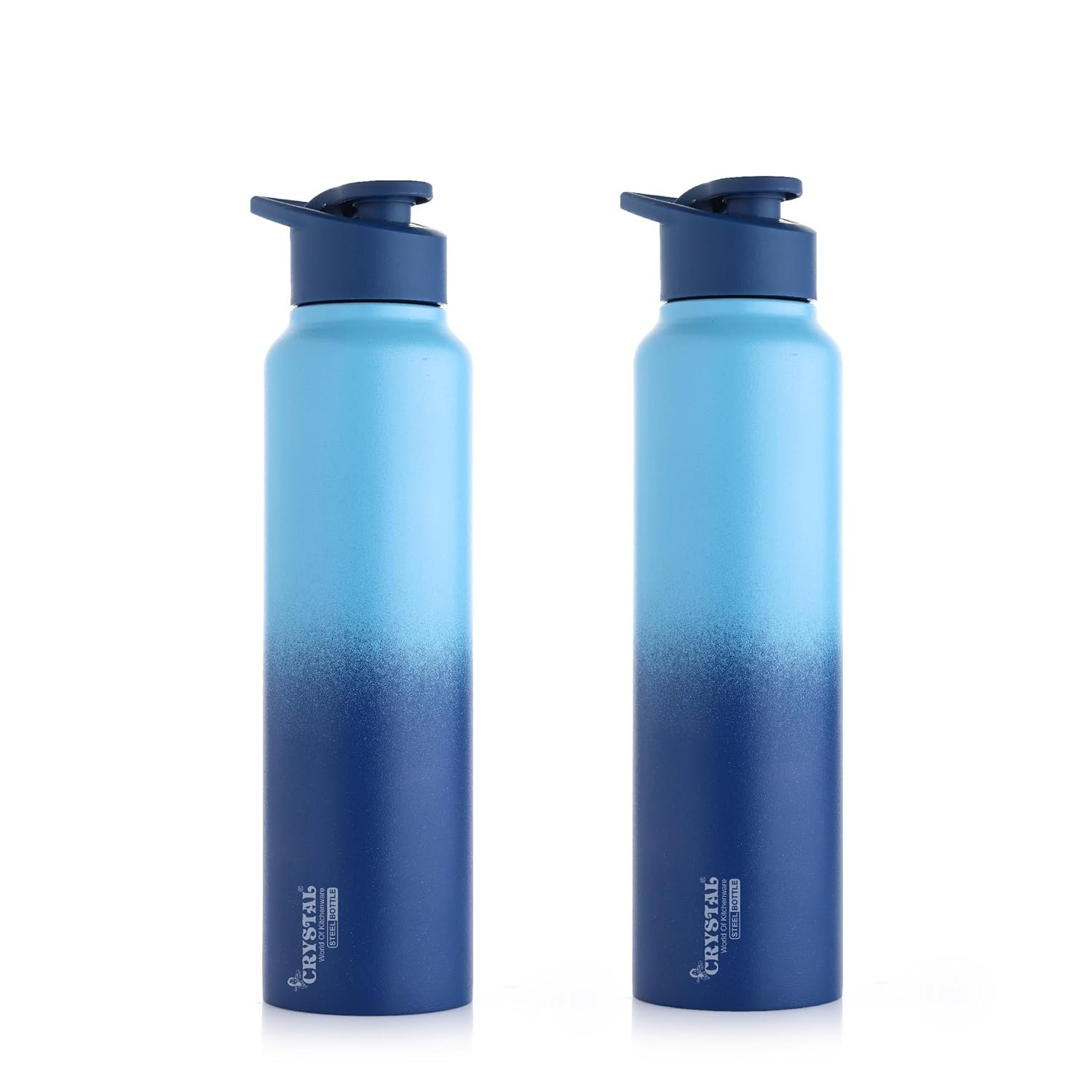 Crystal Aqua 1000 Stainless Steel Water Bottle, Leakproof Lid, Single Walled, ISI Certified I For School, Office, Gym I Light & Dark Blue | Pack of 2