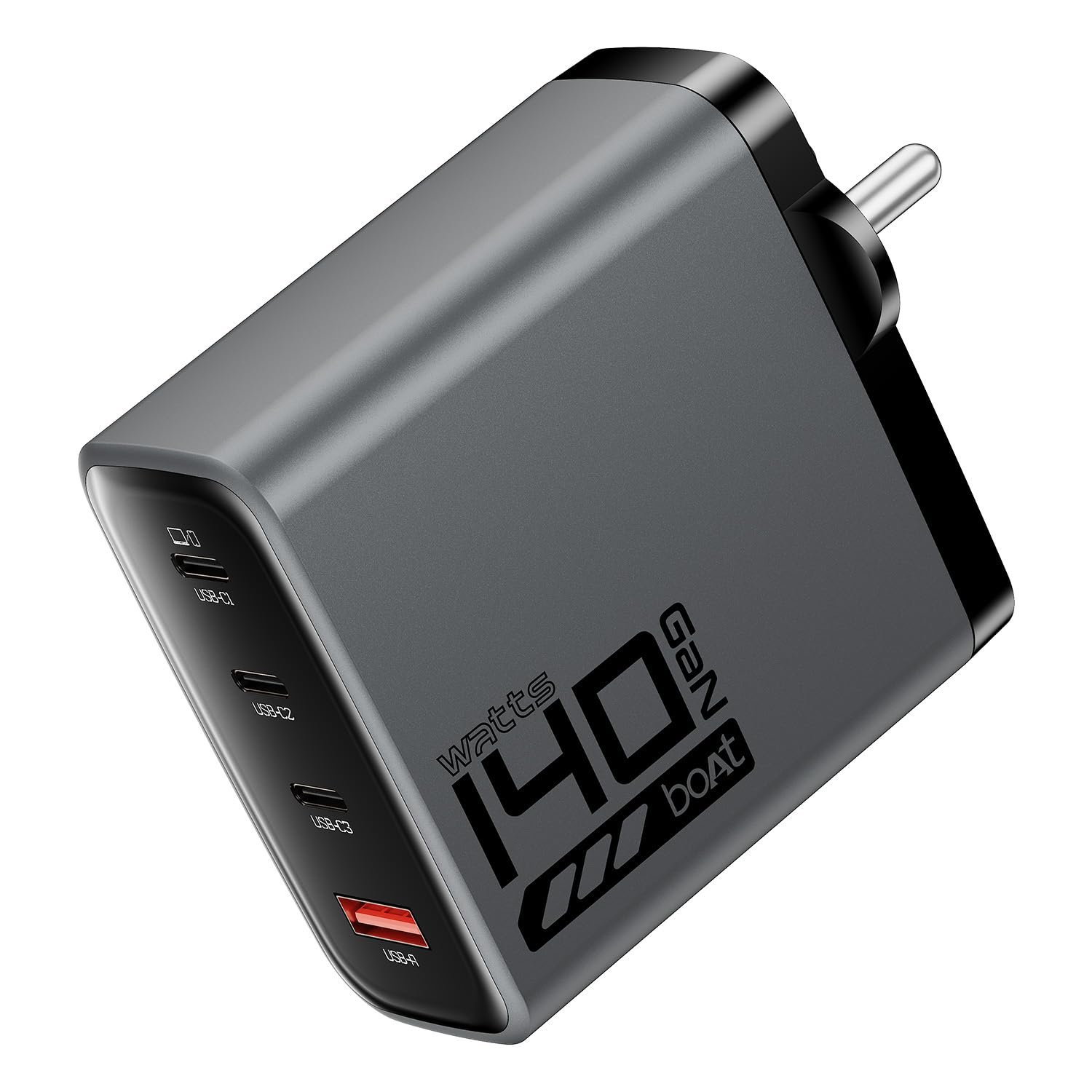 boAt 140W GaN Charger with 140W Fast Charging, PD 3.1, PPS & QC 3.0 Support, 4 Charging Ports (3X Type-C & 1x USB-A), GaN Chip Technology, Smart Power Distribution, Compact & Lightweight (