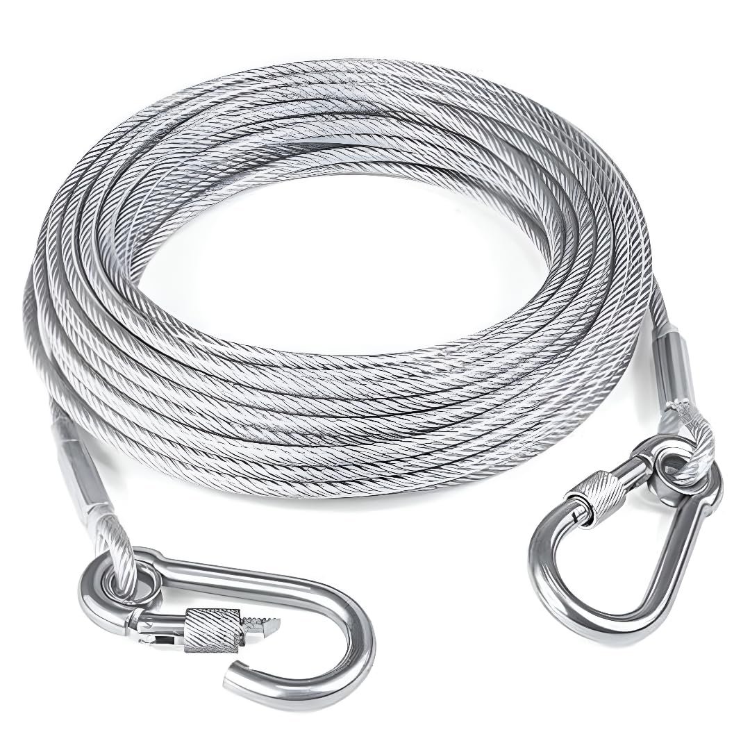 Heavy Duty Stainless Steel Clothesline Rope 5 Meter with Adjustable Locking Hooks, Rust Resistant Steel Drying Wire Cable for Indoor Outdoor Laundry, Balcony, Bathroom, Garden, Camping