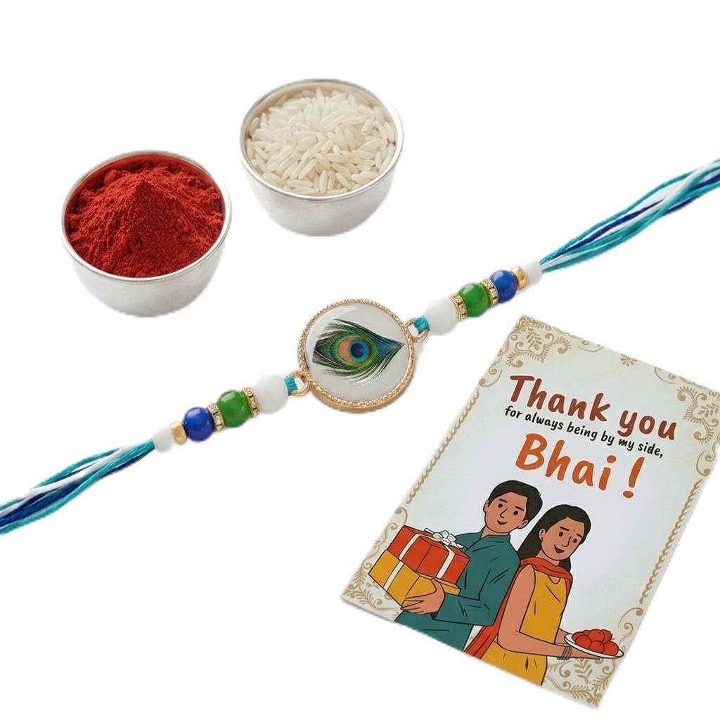 Rakhi for Brother with Kumkum & Chawal | Premium Religious Designer Rakhi for Bhaiya