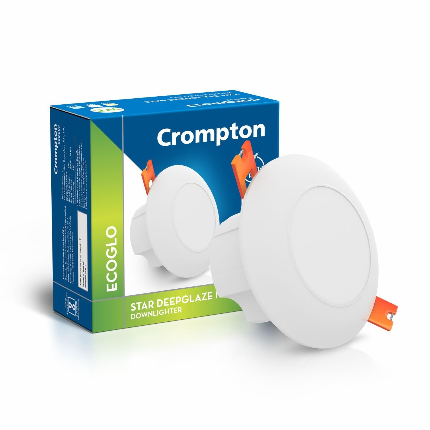 Crompton Star Deep Glaze NXT LED Downlighter 3W Round Cool Day Light | Pack of 1 | Recessed Deep Cut Ceiling Light, Cutout: 2.3" | Plastic Build | for Hall, Bedroom, Kitchen, Office, Store