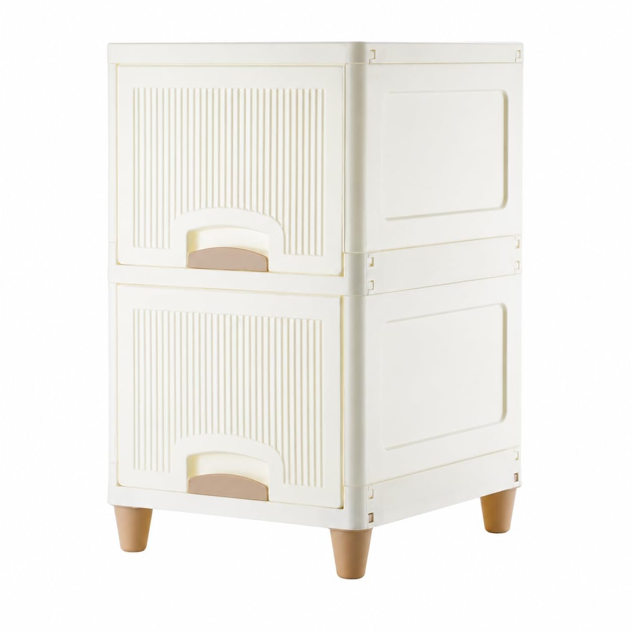 Multi-Purpose Modular Storage Cabinet with Foldable Compartments, Stackable Organizer Box with Doors & Raised Legs for Clothes, Books, Kitchen Supplies, Bedroom and Living Room (2 Layer)