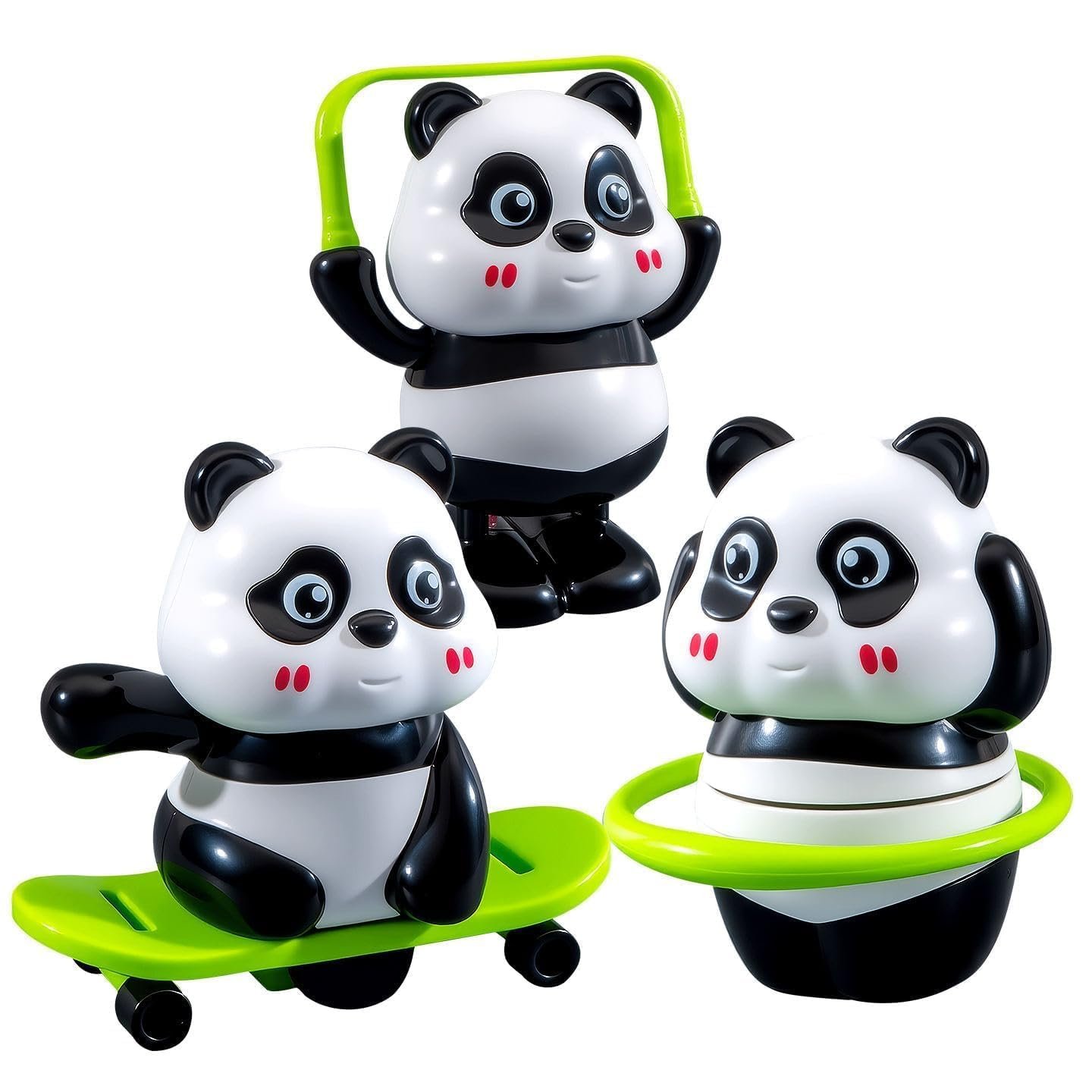 GK ELITE Cute Panda Toy Action Figures Set of 3, Interactive Moving Panda Toys with Rotating Motion, Fun Animal Figurines for Kids, Playroom, Study Table, Office Desk and Gift Decoration