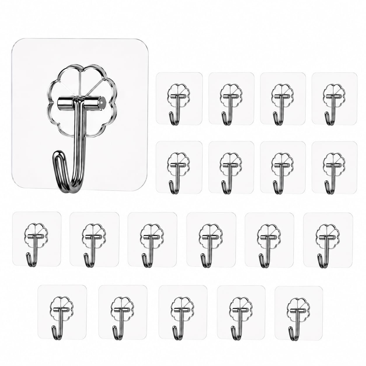 Bindian Self Adhesive Wall Hook, Heavy Duty Wall Hooks for Hanging | Nail Free Sticky Hooks for Wall Heavy Items Without Drilling, Transparent Wall Hanger Hook (20 Pcs, White)