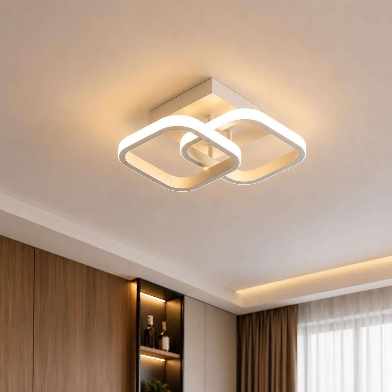 Desidiya 22W Modern LED Ceiling Light, 2 Square Flush Mount,3 Color Dimming | Acrylic Finish • Surface Mount • Eye Comfort • Energy Saving • Bedroom, Hall & Living Room